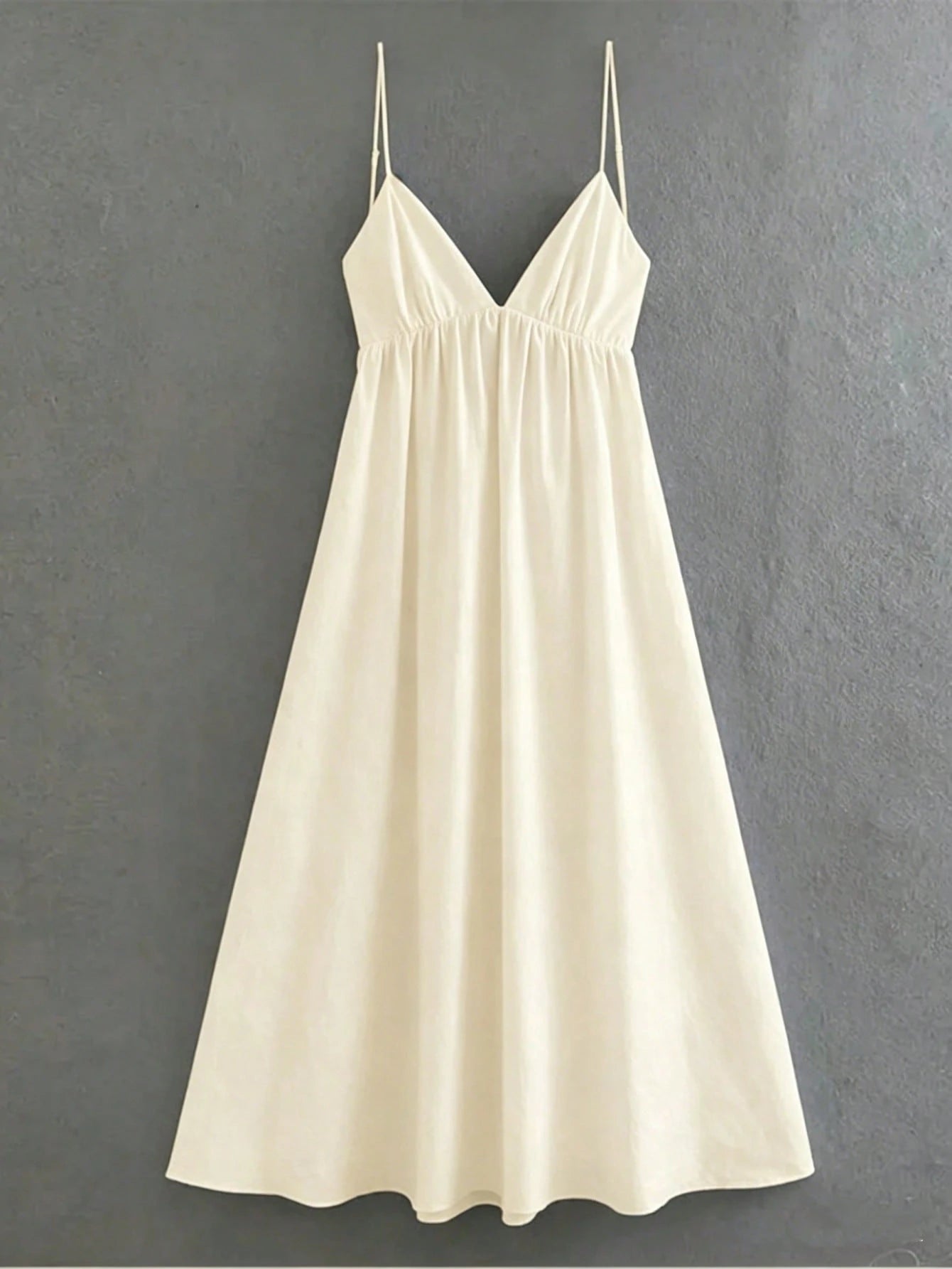 Cévolie Women's Simple Solid Color Ruched Backless Camisole Dress,