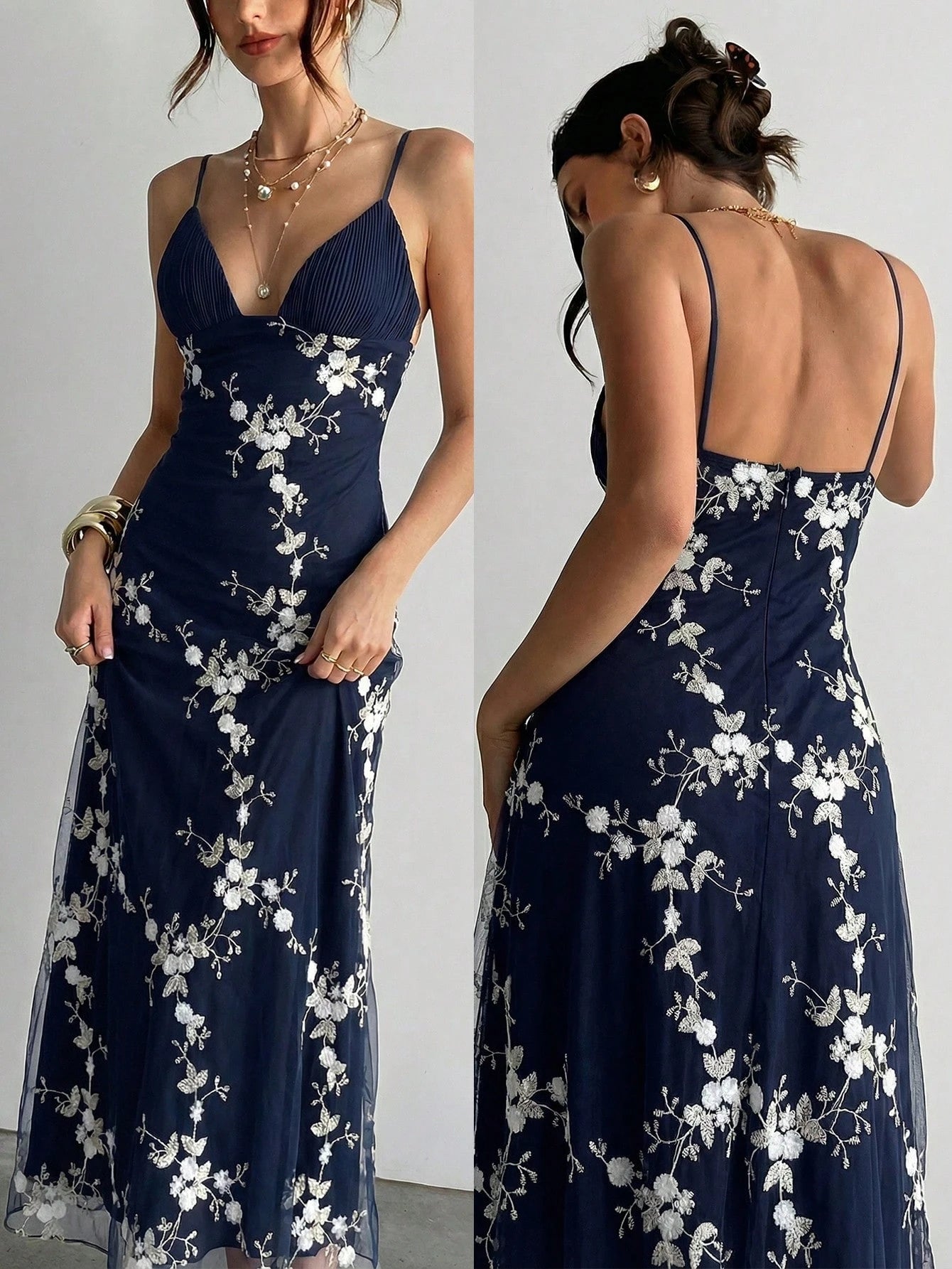 Aloruh Women's Elegant Deep V-Neck Ruched Bustier Embroidered Fitted