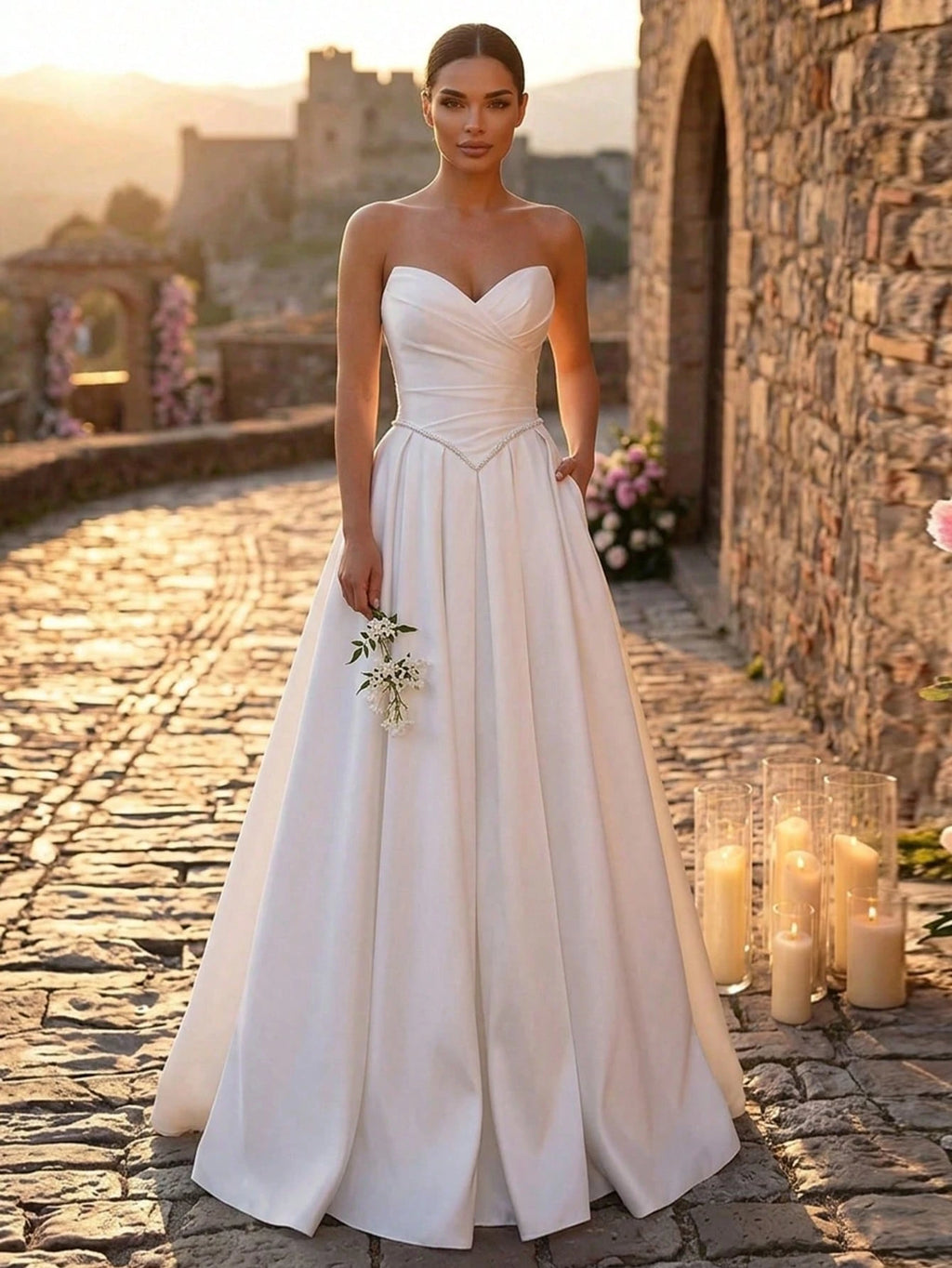 Glamrae Elegant Luxurious Satin Ruched Extra-Wide Hem Sexy Strapless Dress, Suitable For Weddings, Events, - image 5