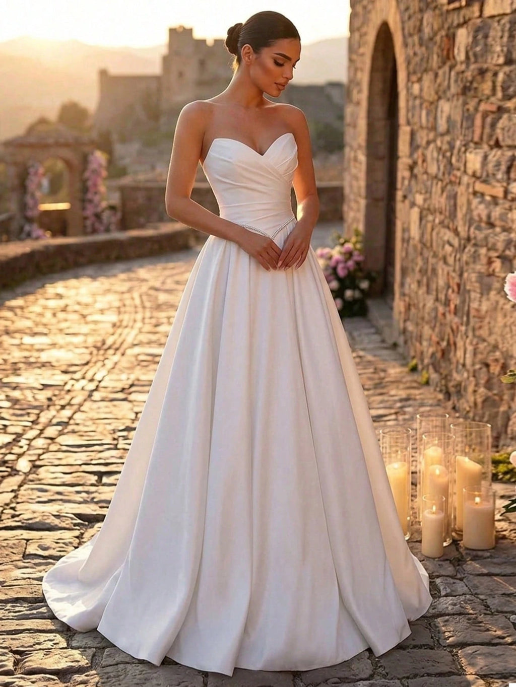 Glamrae Elegant Luxurious Satin Ruched Extra-Wide Hem Sexy Strapless Dress, Suitable For Weddings, Events, - image 6