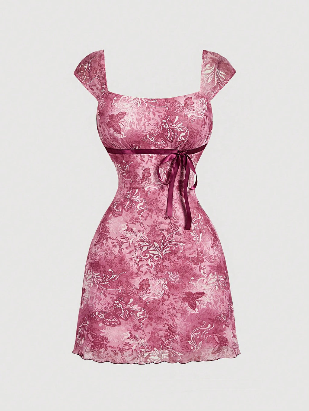 MOD Bowknot Pleated Mesh Abstract Floral Dress, Back To School, Elegant French, Vacation, Going Out Date - image 20