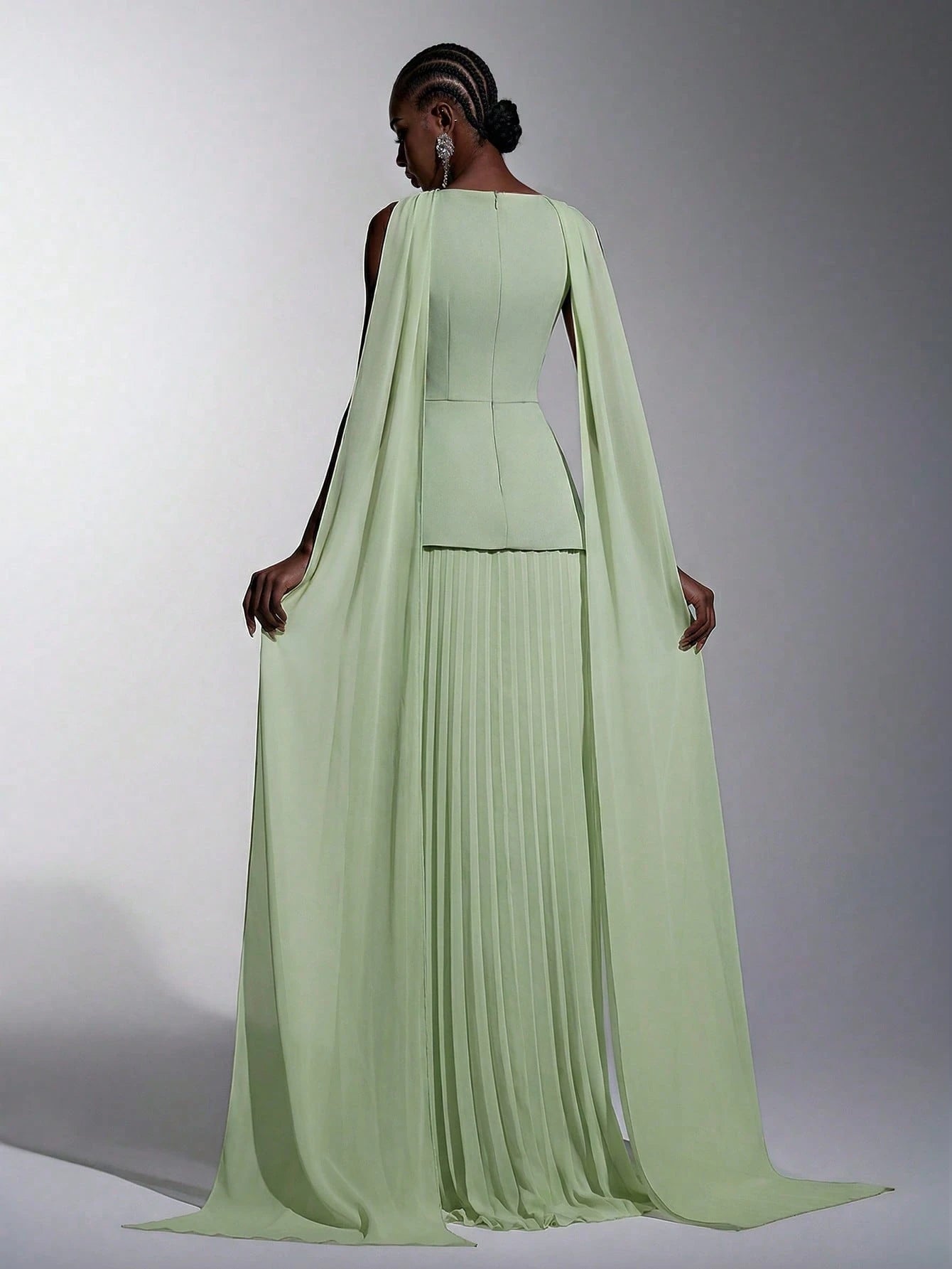 Elitara Sage Green Summer Elegant Formal Wedding Guest Dress,Chiffon Patchwork Pleated Skirt,A-Line Boat Neck - image 9