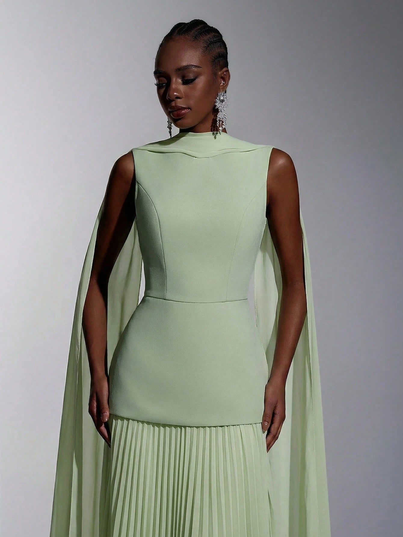Elitara Sage Green Summer Elegant Formal Wedding Guest Dress,Chiffon Patchwork Pleated Skirt,A-Line Boat Neck - image 14