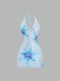 Sweetra Women's New Spring/Summer Suitable For Vacation, Party, Elegant Romantic Floral Sequin Fabric Deep