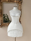 Lovelzi Elegant White Bridal Shower,3D Floral Rhinestone Strapless 2 In 1 Fishtail A-Line Evening Party