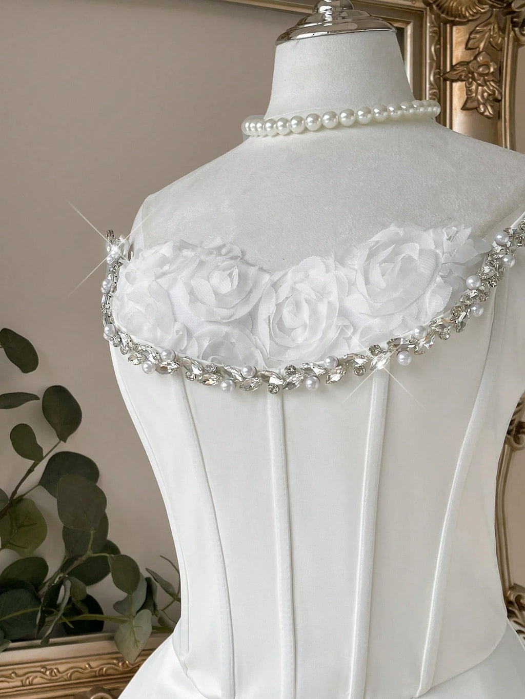 Lovelzi Elegant White Bridal Shower,3D Floral Rhinestone Strapless 2 In 1 Fishtail A-Line Evening Party - image 2