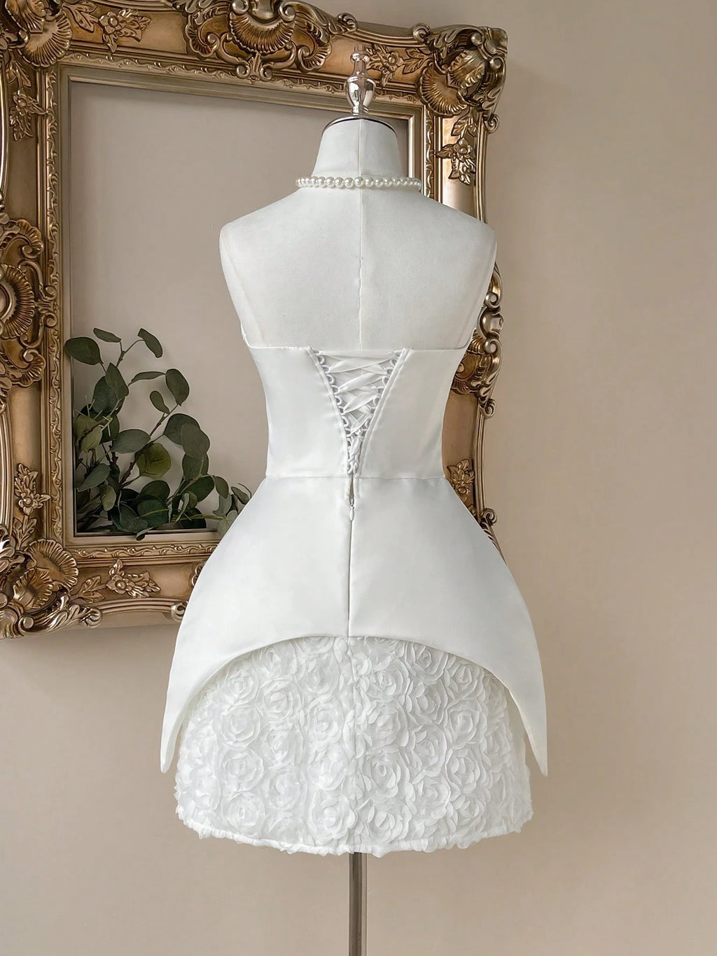 Lovelzi Elegant White Bridal Shower,3D Floral Rhinestone Strapless 2 In 1 Fishtail A-Line Evening Party - image 3