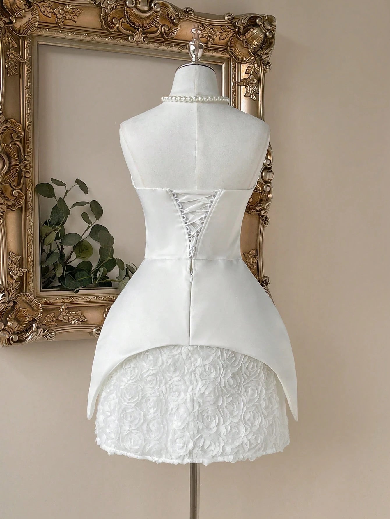 Lovelzi Elegant White Bridal Shower,3D Floral Rhinestone Strapless 2 In 1 Fishtail A-Line Evening Party - image 3