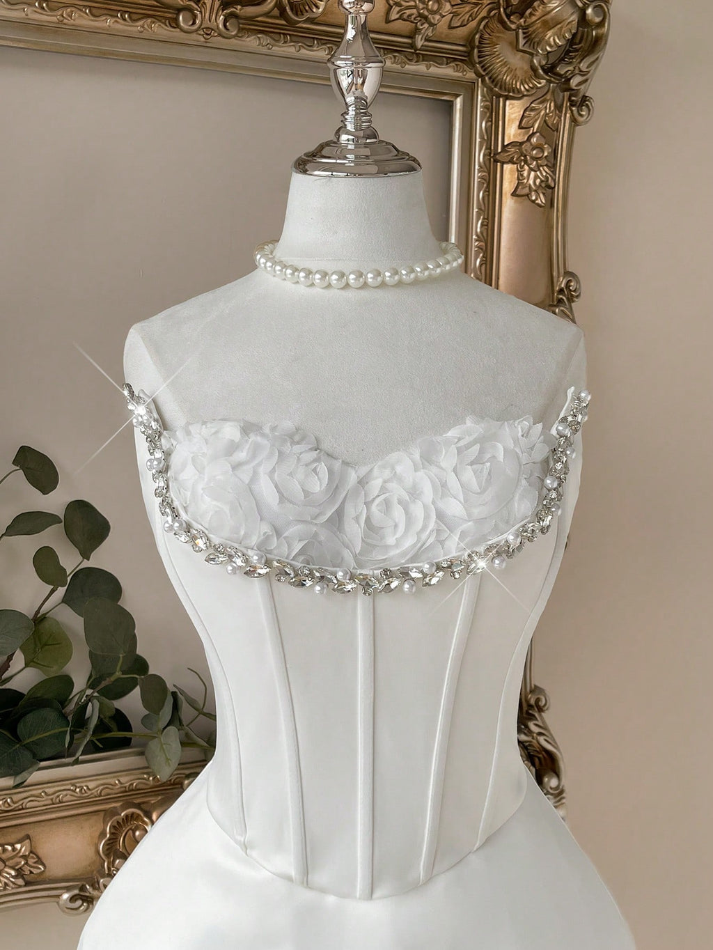 Lovelzi Elegant White Bridal Shower,3D Floral Rhinestone Strapless 2 In 1 Fishtail A-Line Evening Party - image 6