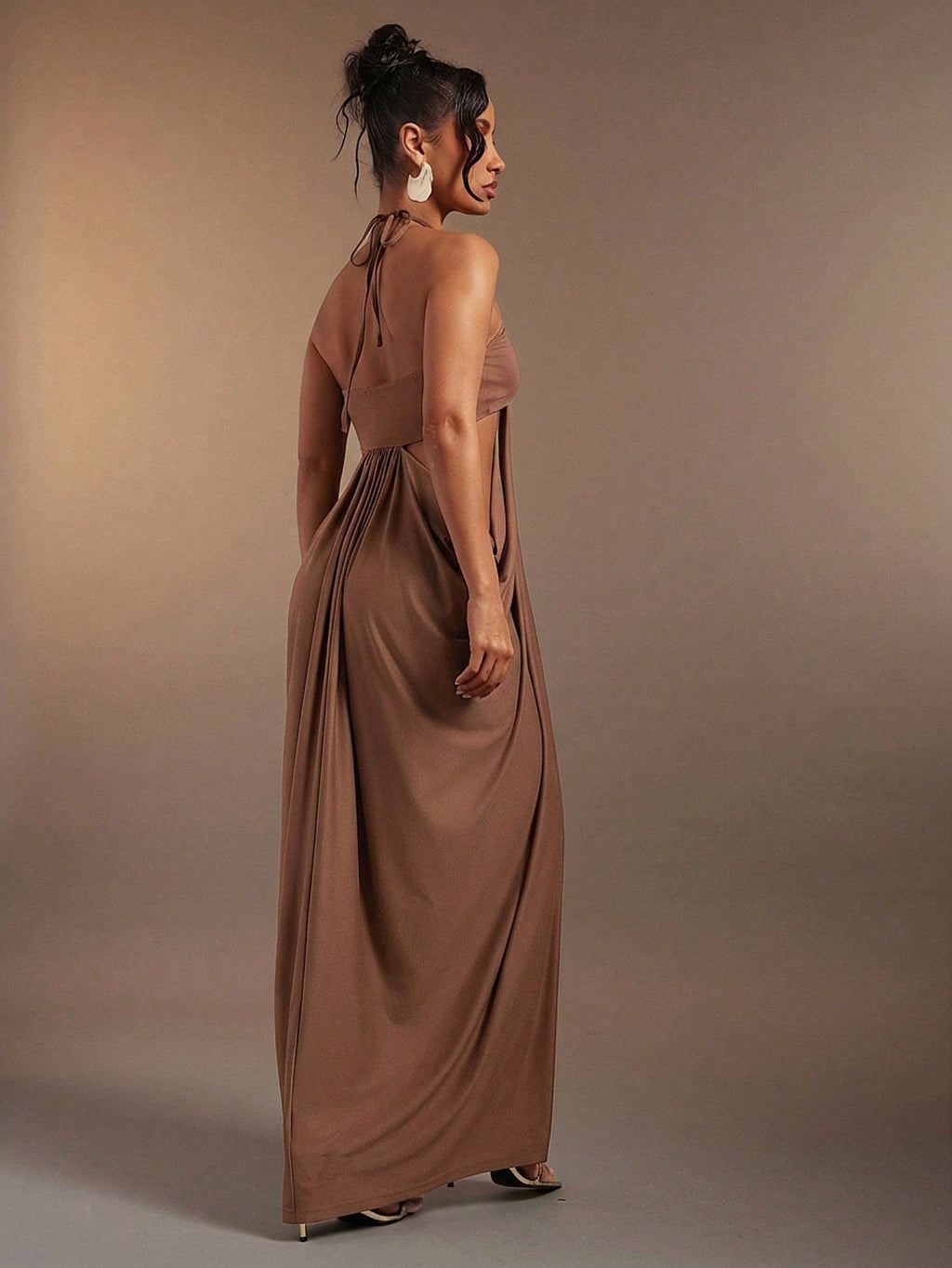Hauture Olive Green Bandeau Cut Out Side Draped Gathered Side Halter