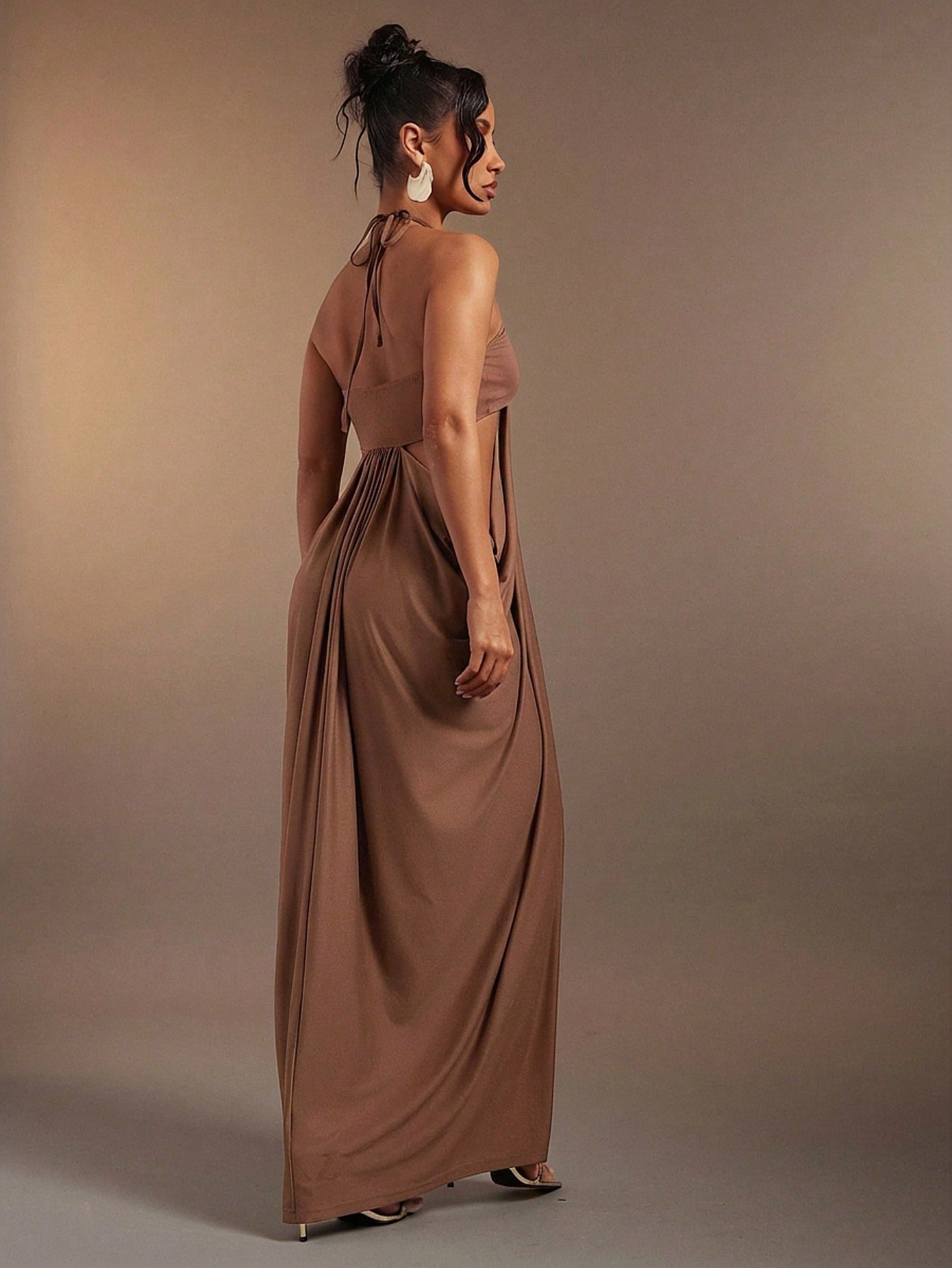 Hauture Olive Green Bandeau Cut Out Side Draped Gathered Side Halter