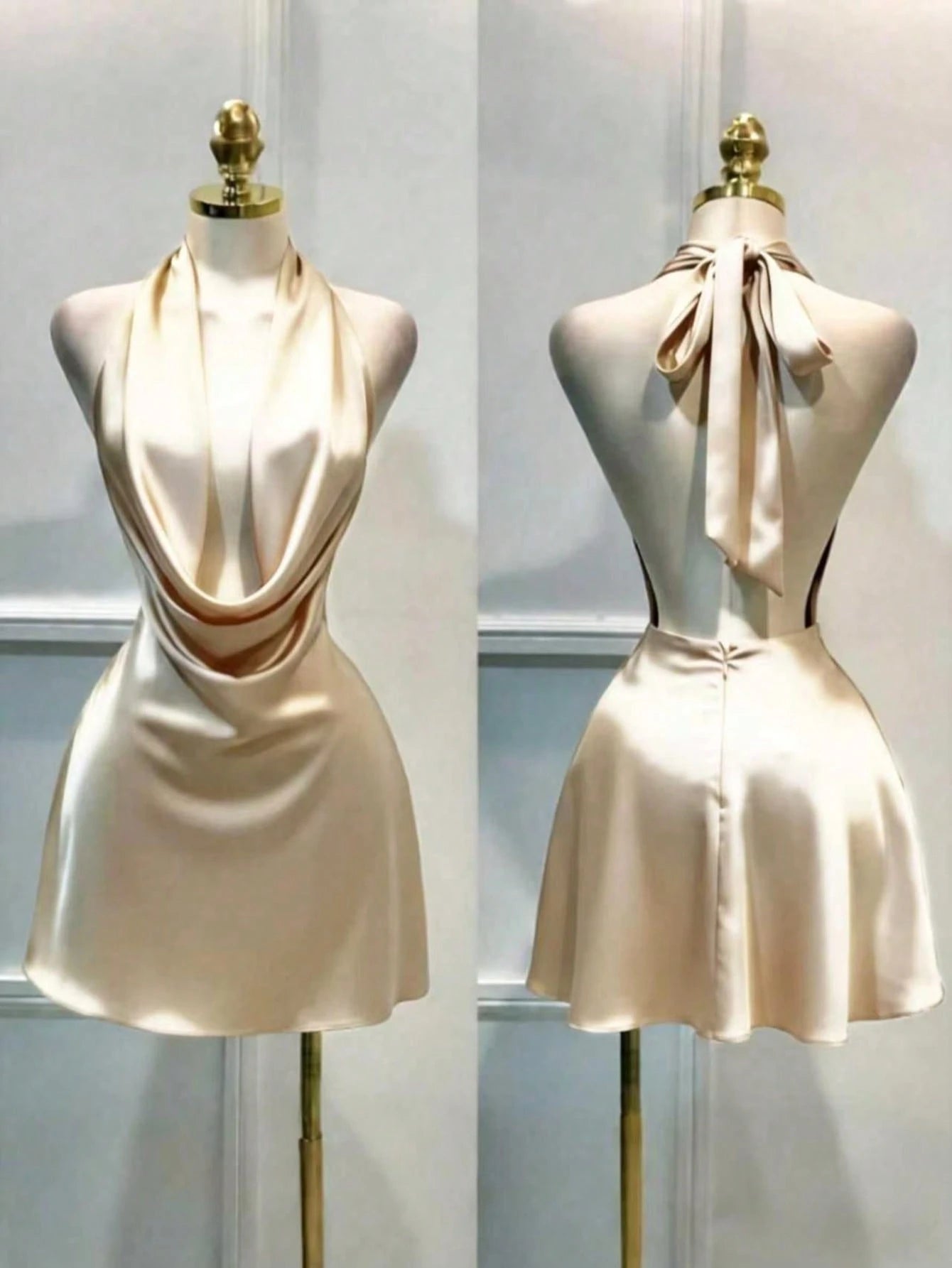 Women's Solid Color Plunging Neckline Backless Sexy Halter Mini Dress