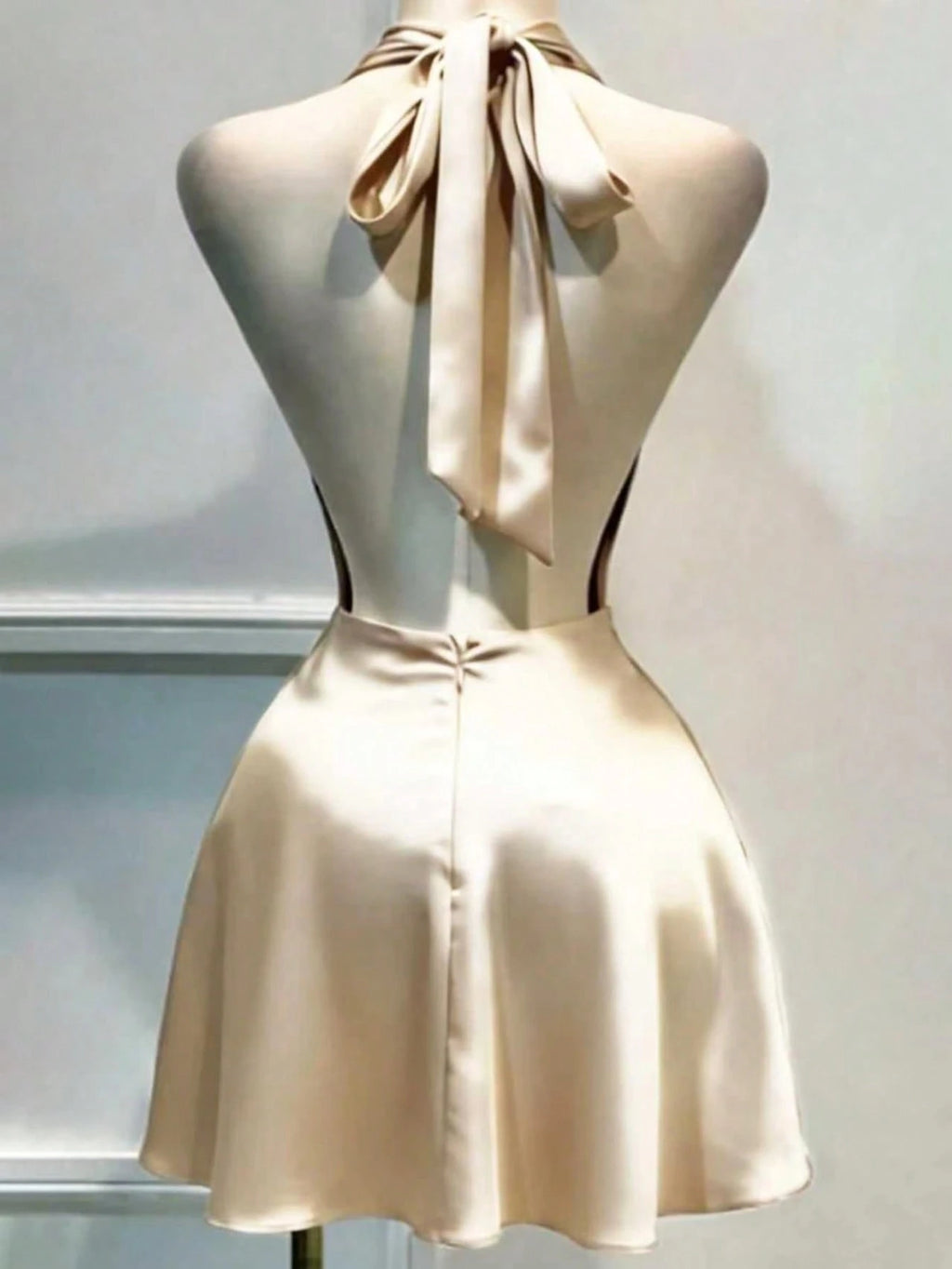 Women's Solid Color Plunging Neckline Backless Sexy Halter Mini Dress