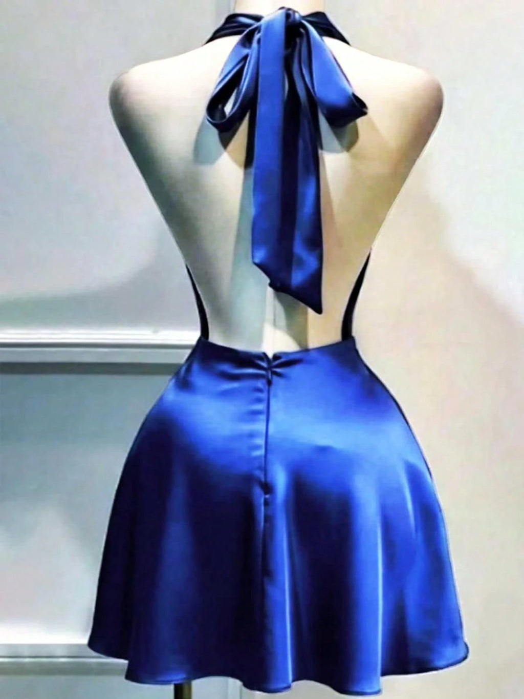 Women's Solid Color Plunging Neckline Backless Sexy Halter Mini Dress