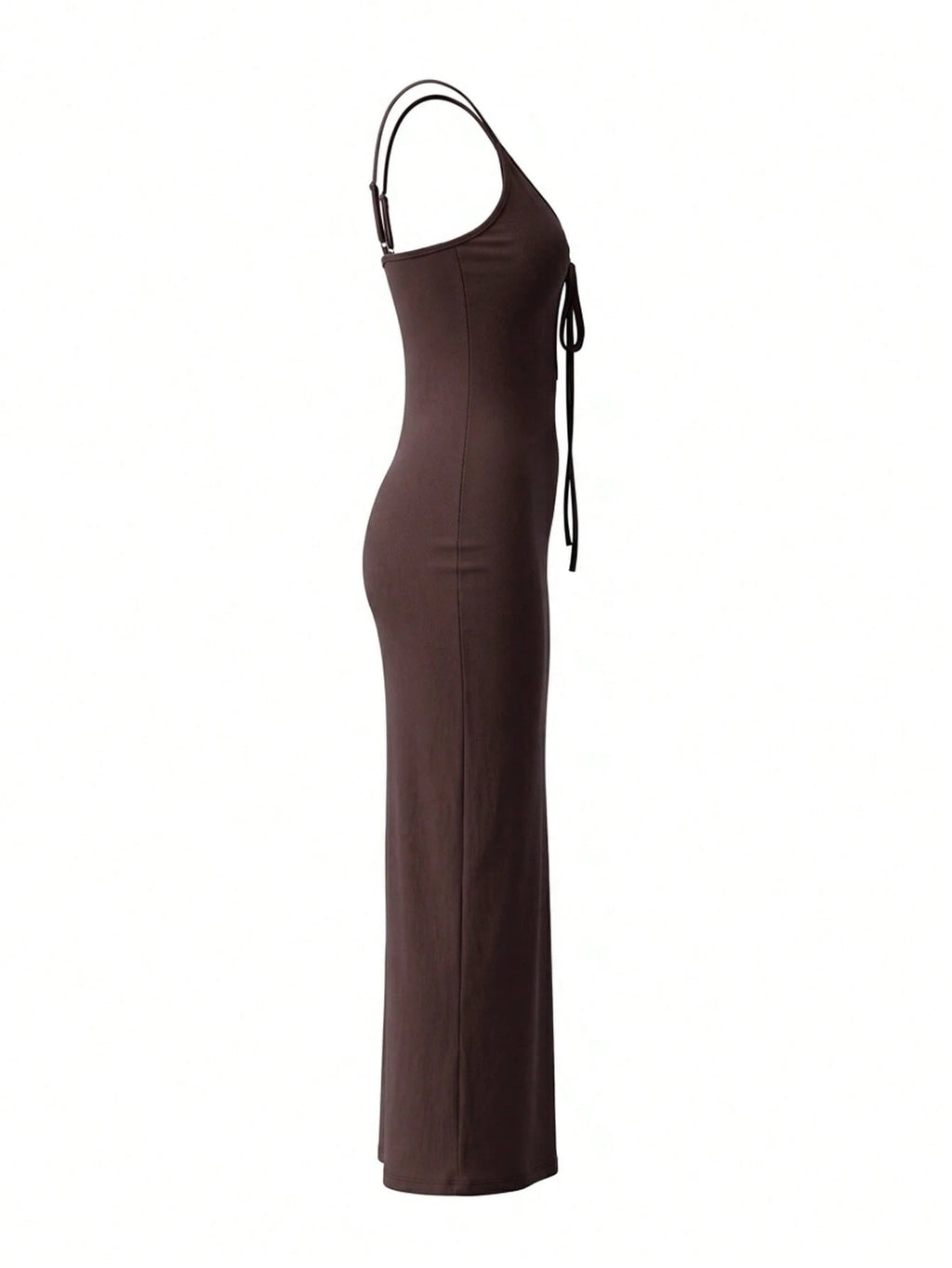 LovelyWholesale Women's Sexy Deep V-Neck Hollow Lace-Up Fitted Long Dress, Summer Elegant Brown - image 9