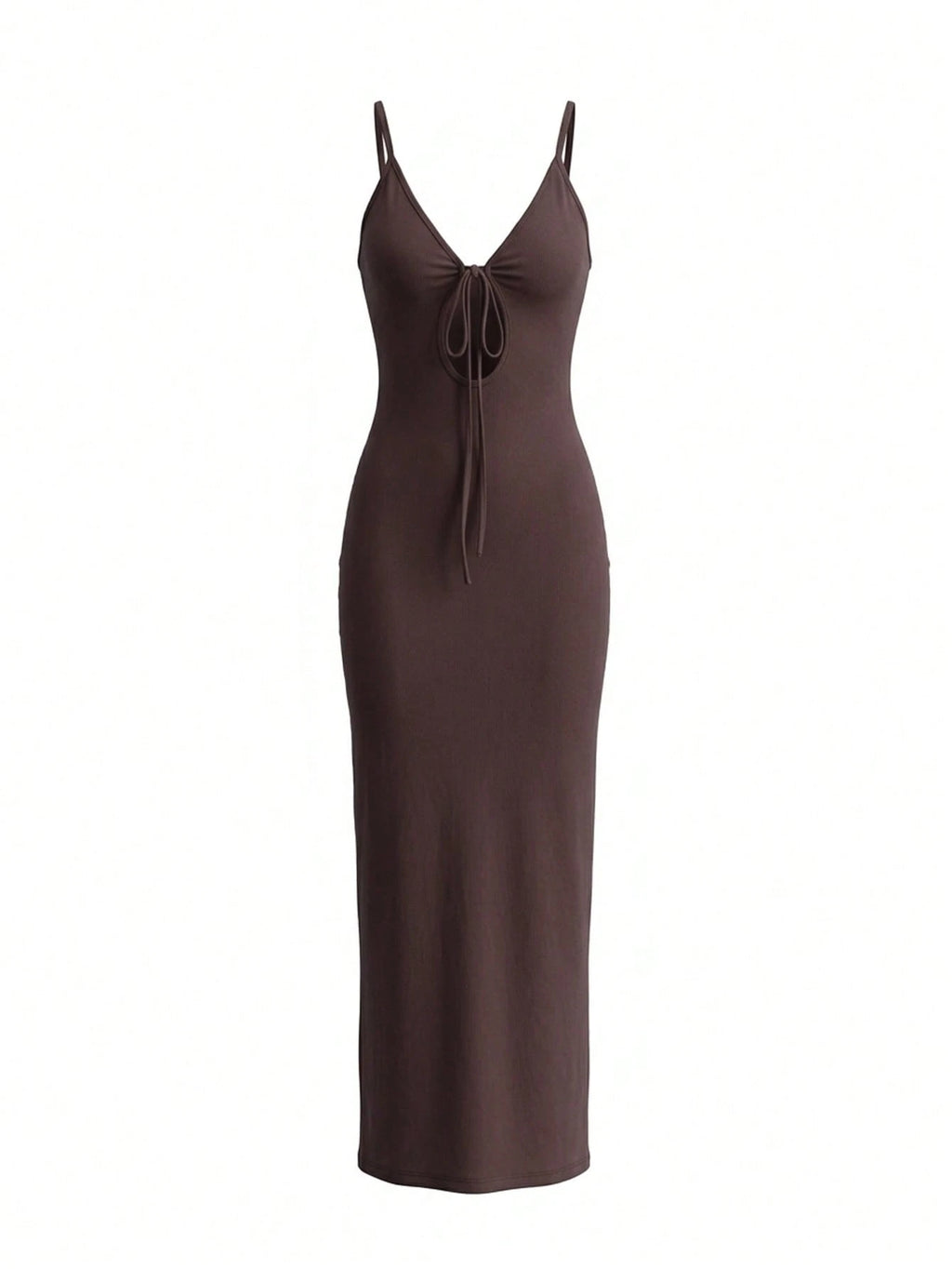LovelyWholesale Women's Sexy Deep V-Neck Hollow Lace-Up Fitted Long Dress, Summer Elegant Brown - image 8