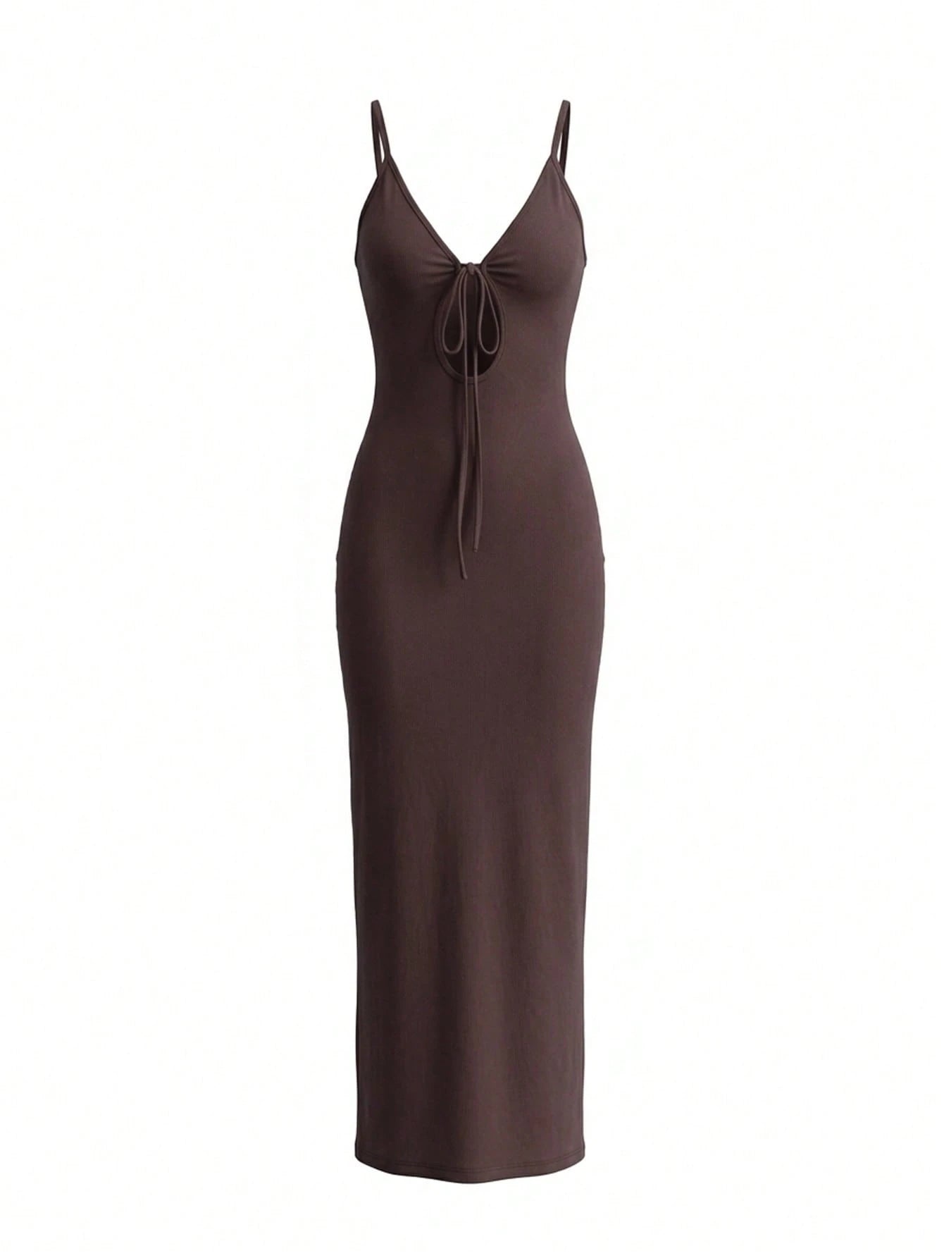 LovelyWholesale Women's Sexy Deep V-Neck Hollow Lace-Up Fitted Long Dress, Summer Elegant Brown - image 8