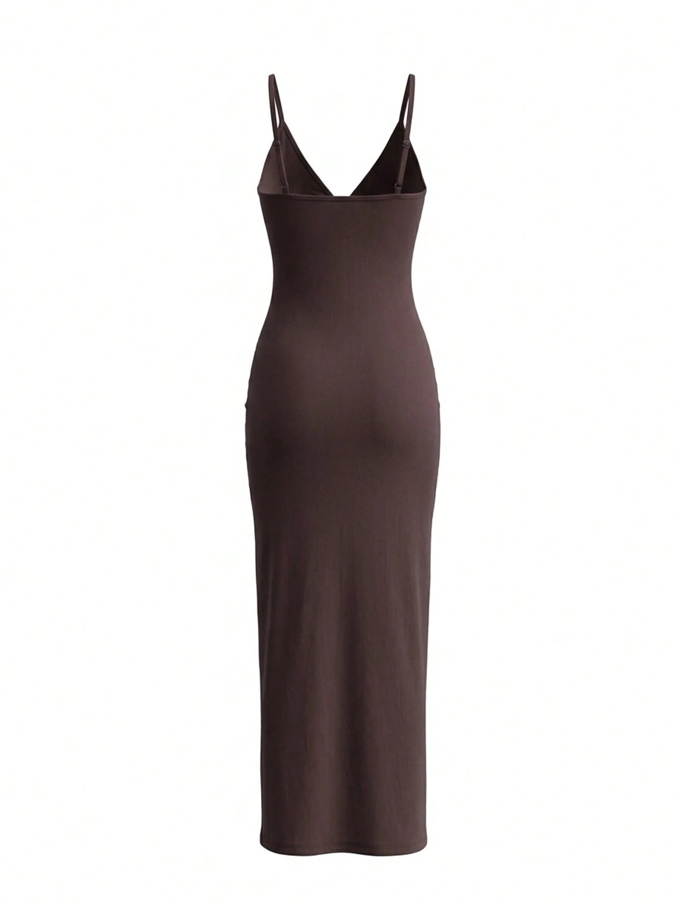 LovelyWholesale Women's Sexy Deep V-Neck Hollow Lace-Up Fitted Long Dress, Summer Elegant Brown - image 10