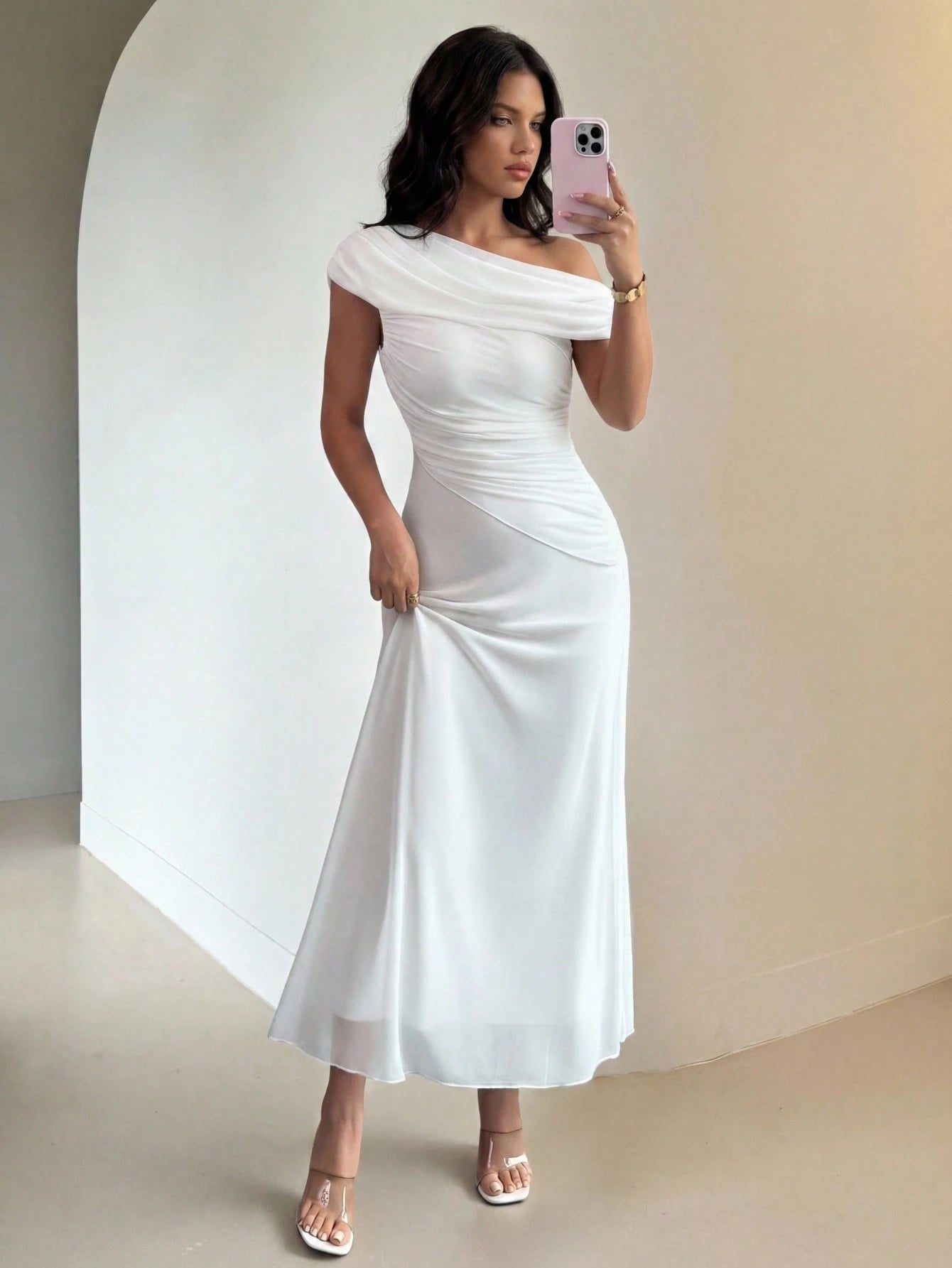 Modelyn Floral & Butterfly Print Mesh Asymmetric Ruffle Romantic Summer Elegant Midi Dress For Women - image 7