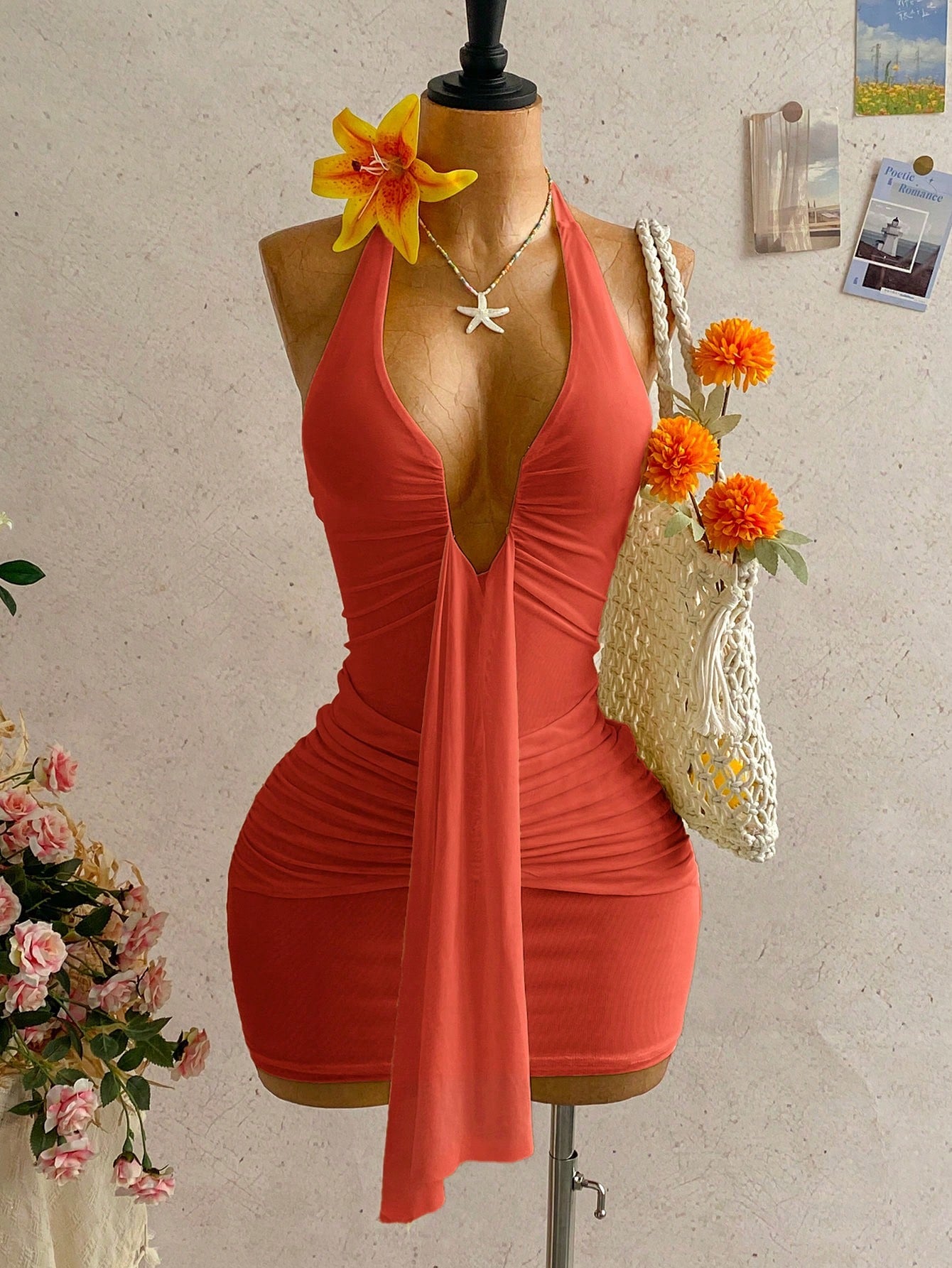 Ure Wave Women's Casual Vacation Sexy Ribbon Halter Bowknot Ruched