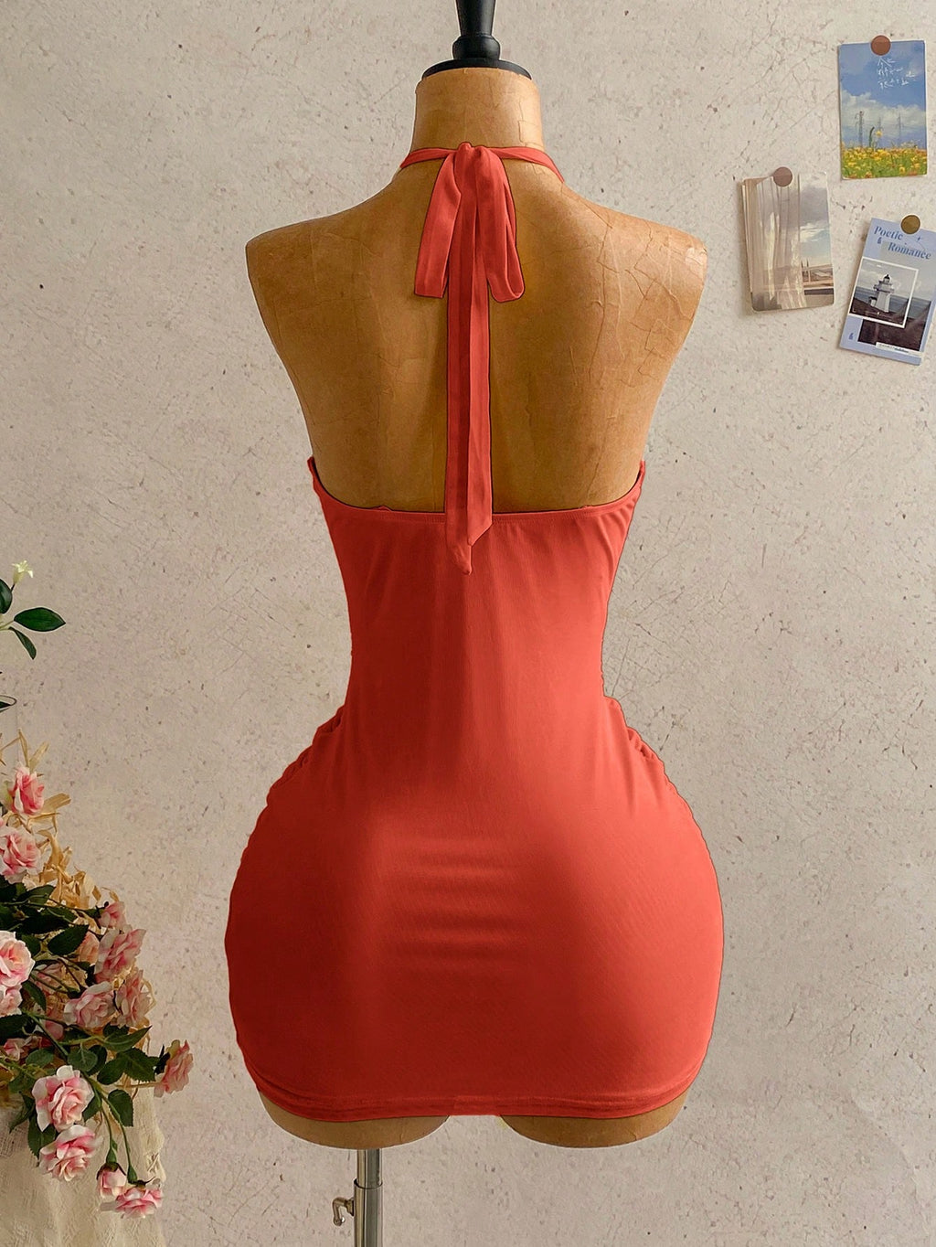 Ure Wave Women's Casual Vacation Sexy Ribbon Halter Bowknot Ruched