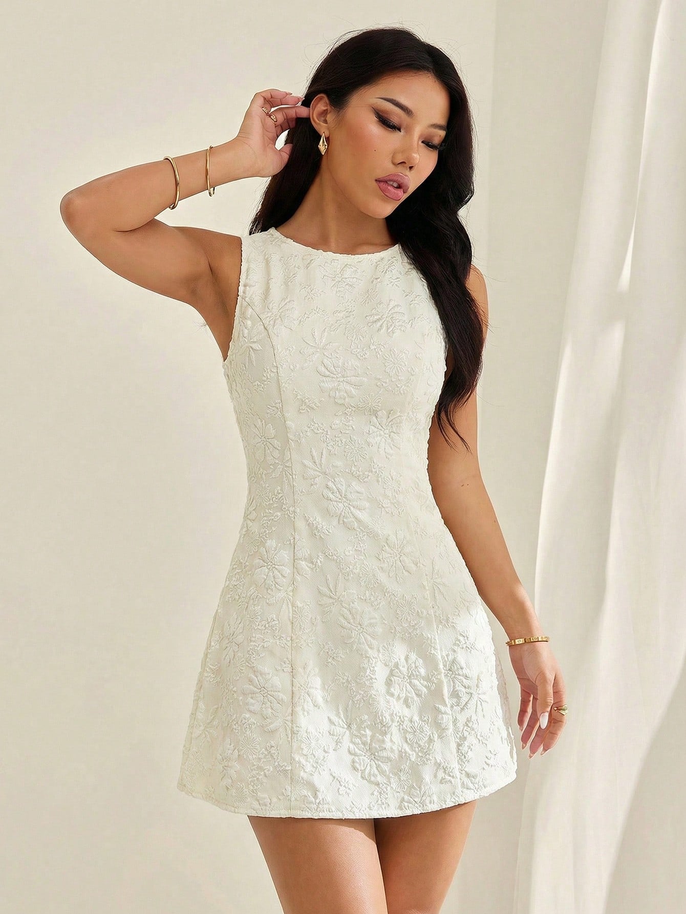 PETITE Vintage Elegant Vacation Dress, Spring/Summer Fitted Jacquard Dress, Sleeveless Slip Dress, Green Mini - image 13
