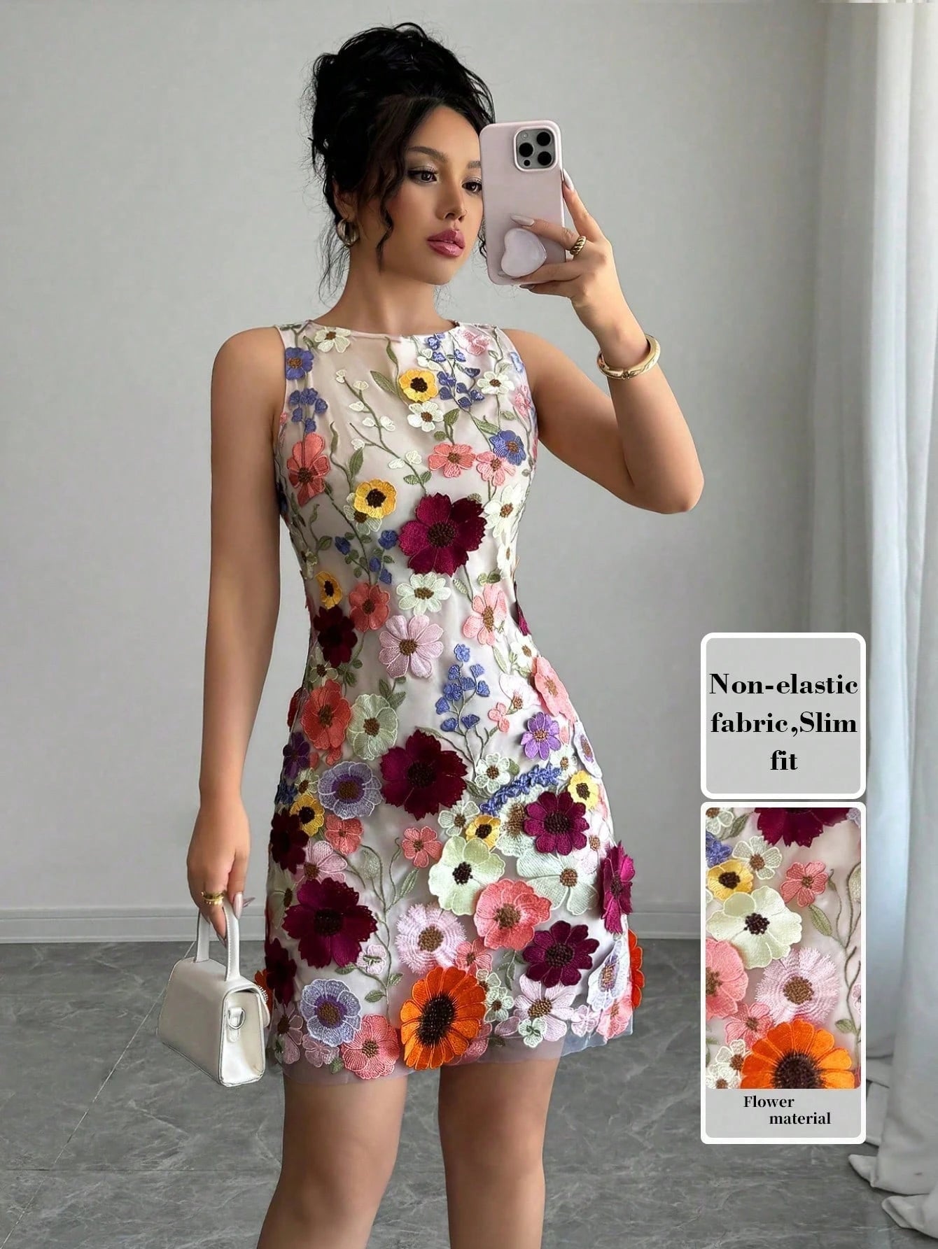 Rafferiza Women Round Neck Sleeveless Elegant Floral Bodycon Mini Dress - image 8