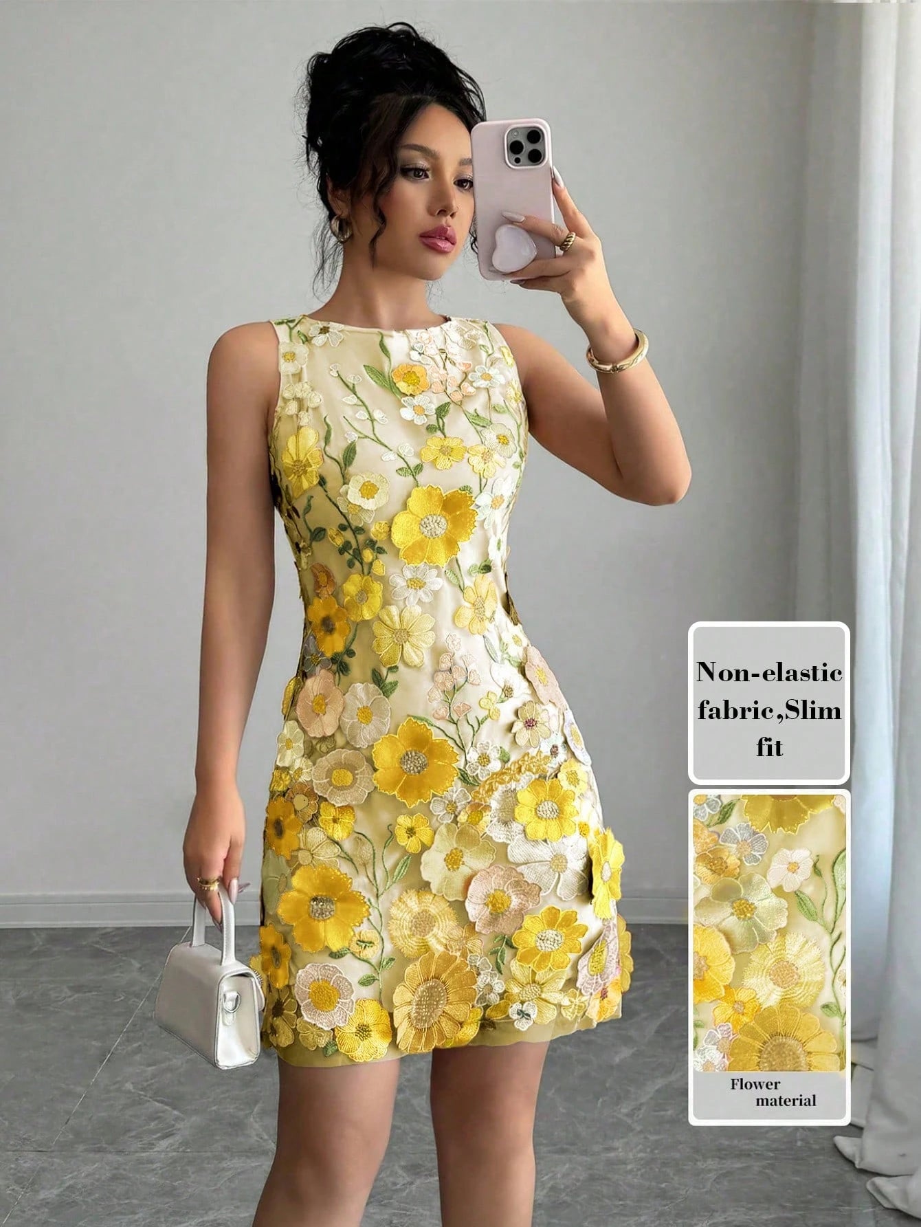 Rafferiza Women Round Neck Sleeveless Elegant Floral Bodycon Mini