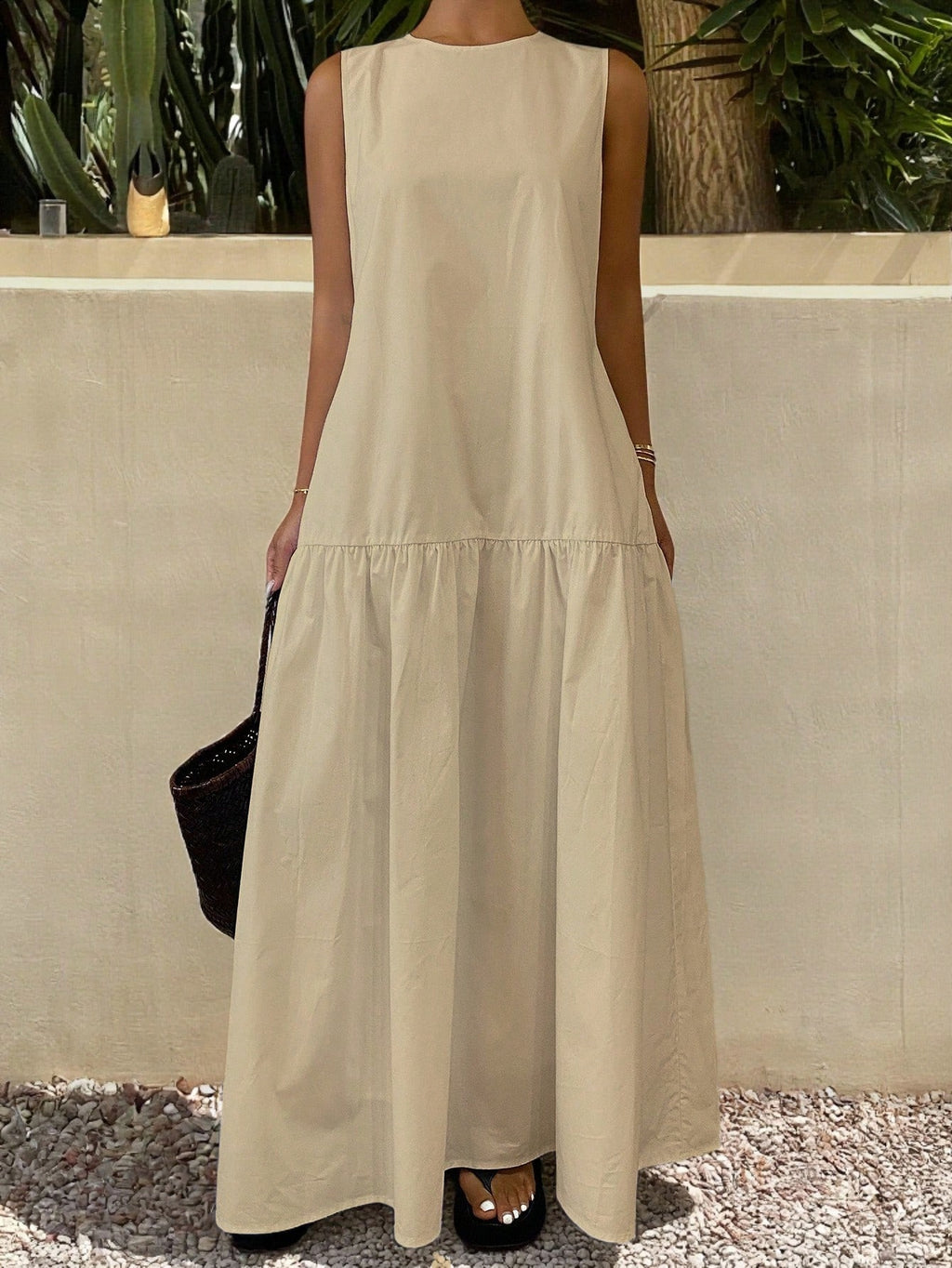 Livesso Women's Casual Solid Color Sleeveless Long Dress, Summer