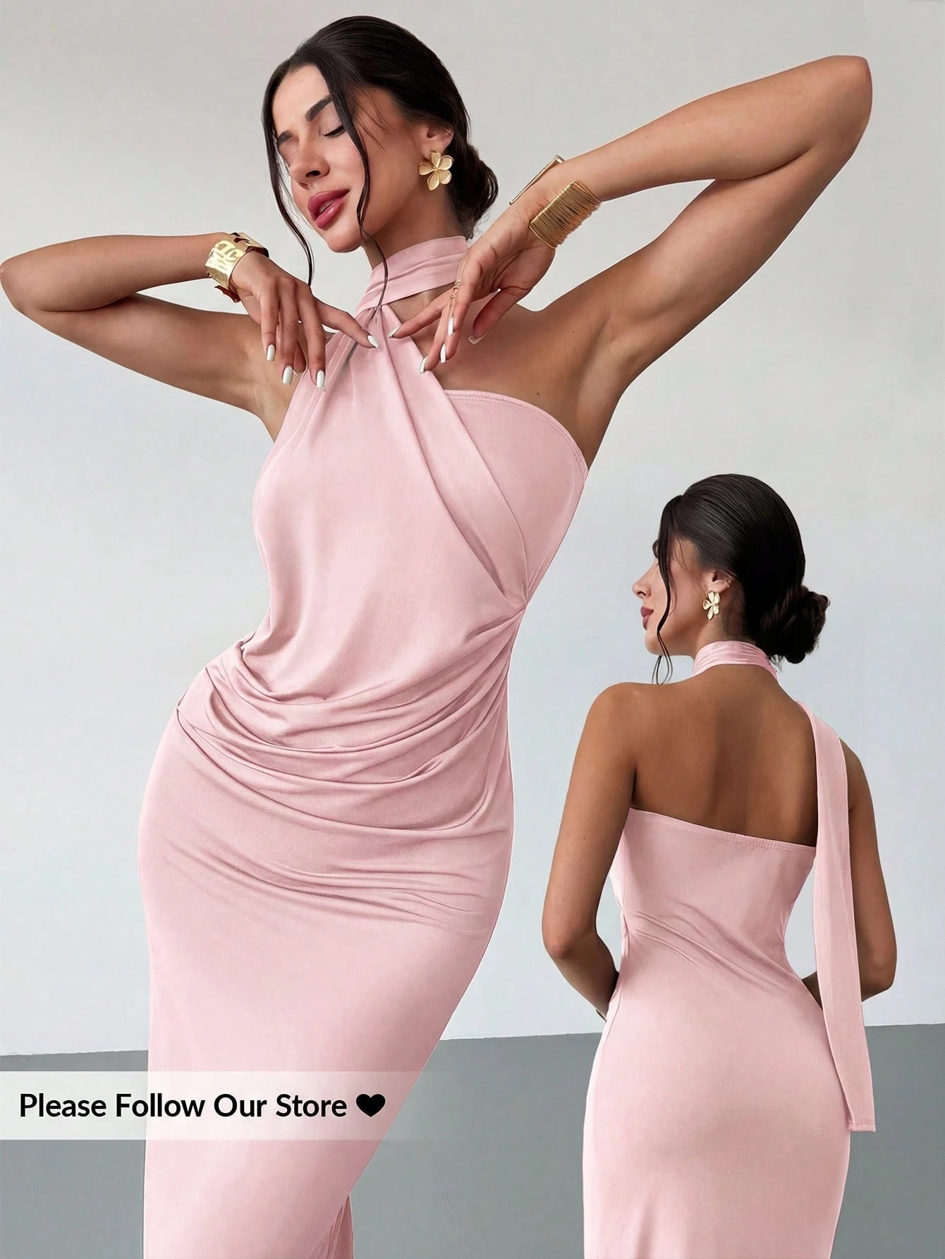 Firerie Women's Dusty Pink Summer Seductive Tropical Cocktail Dress,Elegant One Sided Asymmetrical Fitted