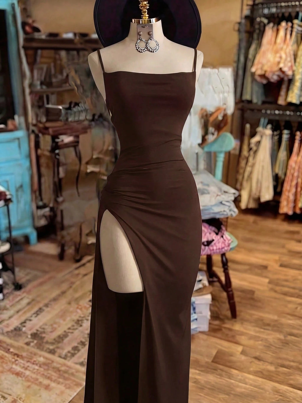 NostaNoir Women's Fashionable Solid Color Slit Dress