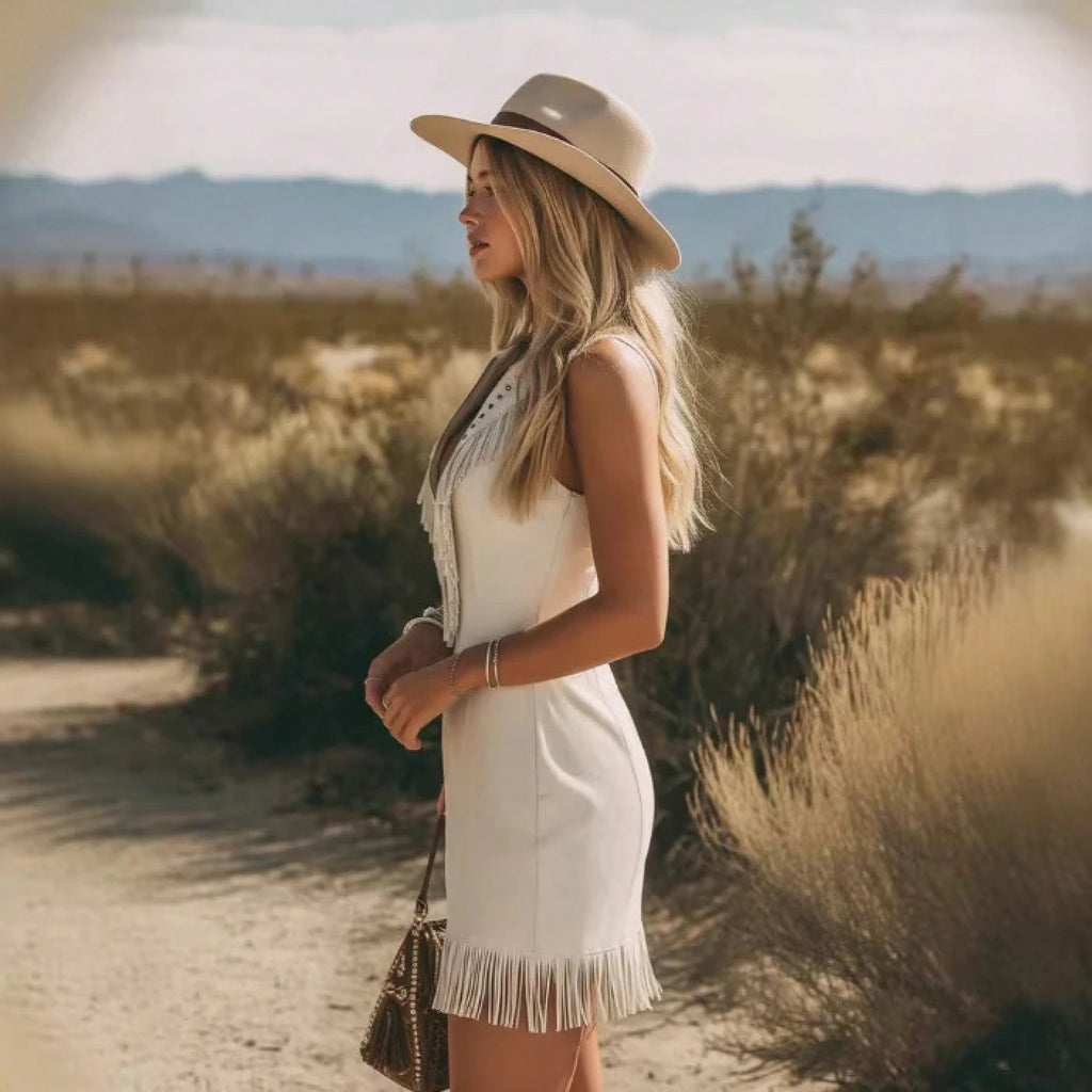 Rivet Fringe Sleeveless Suede Mini Dress Western Cowgirl Country