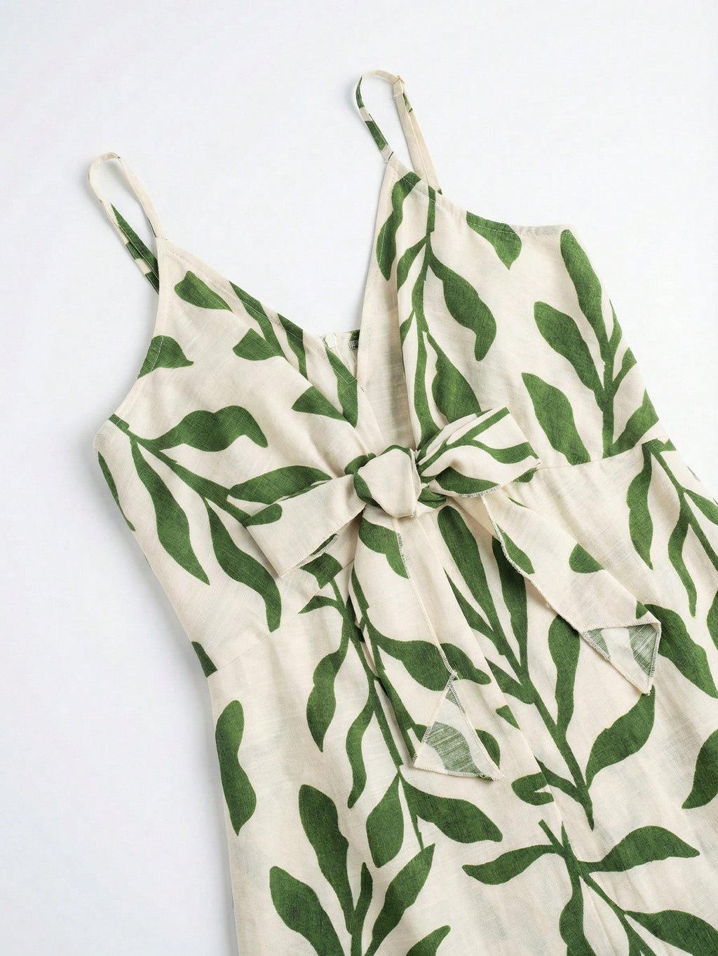 Elouméa Women's Green Leaf Print Tie-Strap A-Line Dress, Suitable For