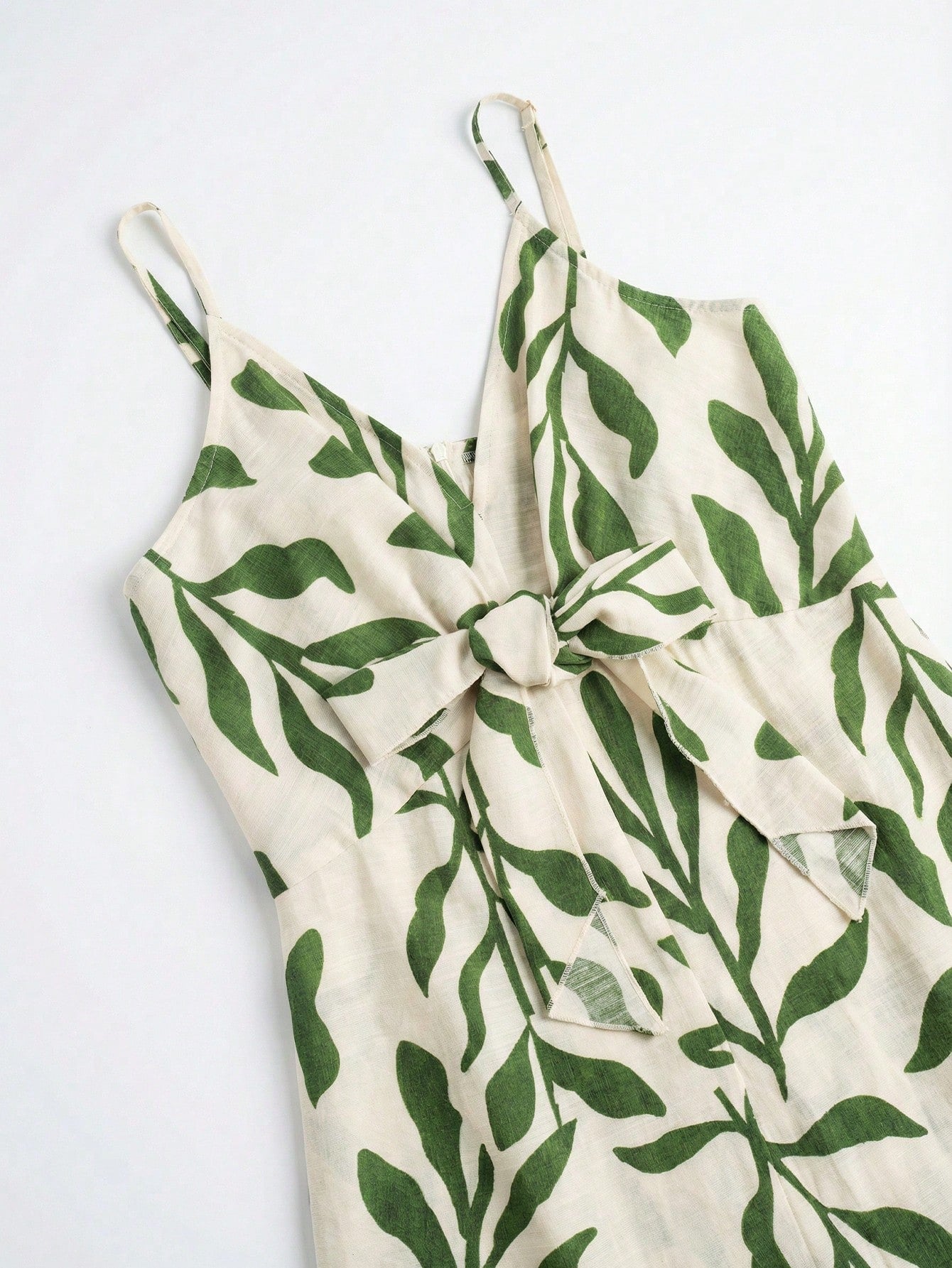 Elouméa Women's Green Leaf Print Tie-Strap A-Line Dress, Suitable For