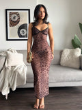 leahseptember New Sexy Leopard Print Mesh Slip Dress, Skinny Fit,