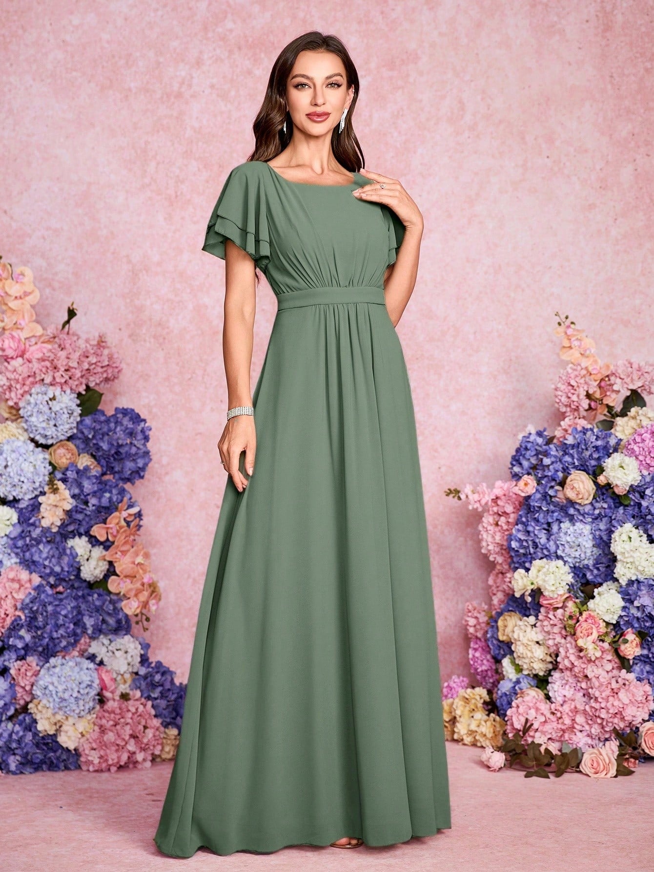 Volly Toych Elegant And Noble Chiffon Bridesmaid Dress With Ruffle