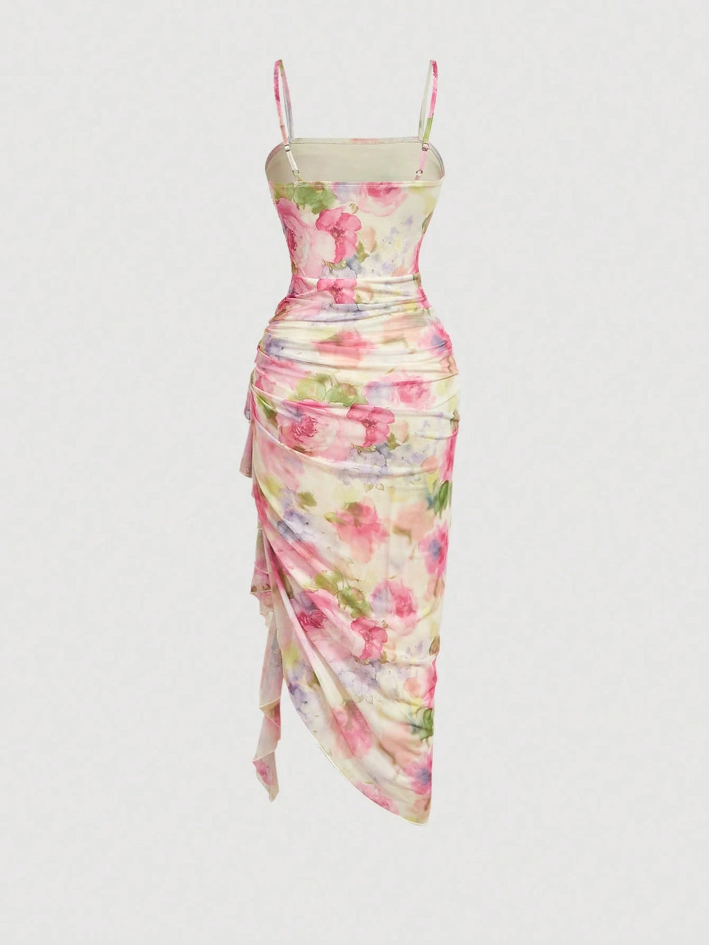 Skyraze Women's Elegant Cream Floral Print Ruffle Hem Fitted Midi Slip Dress,Cottage Core Summer Flowy - image 20