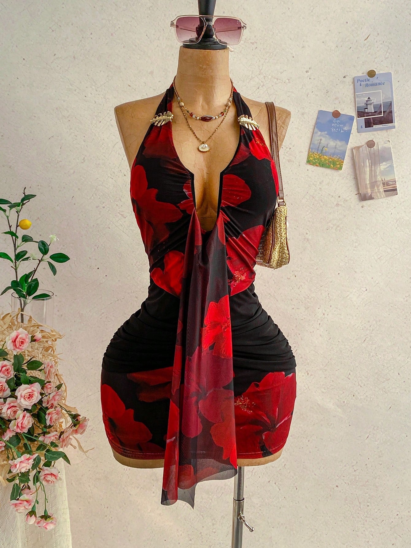 Ure Wave Women's Casual Vacation Sexy Ribbon Halter Bowknot Ruched