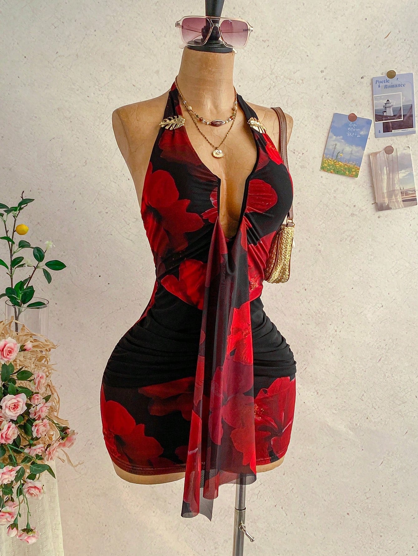 Ure Wave Women's Casual Vacation Sexy Ribbon Halter Bowknot Ruched