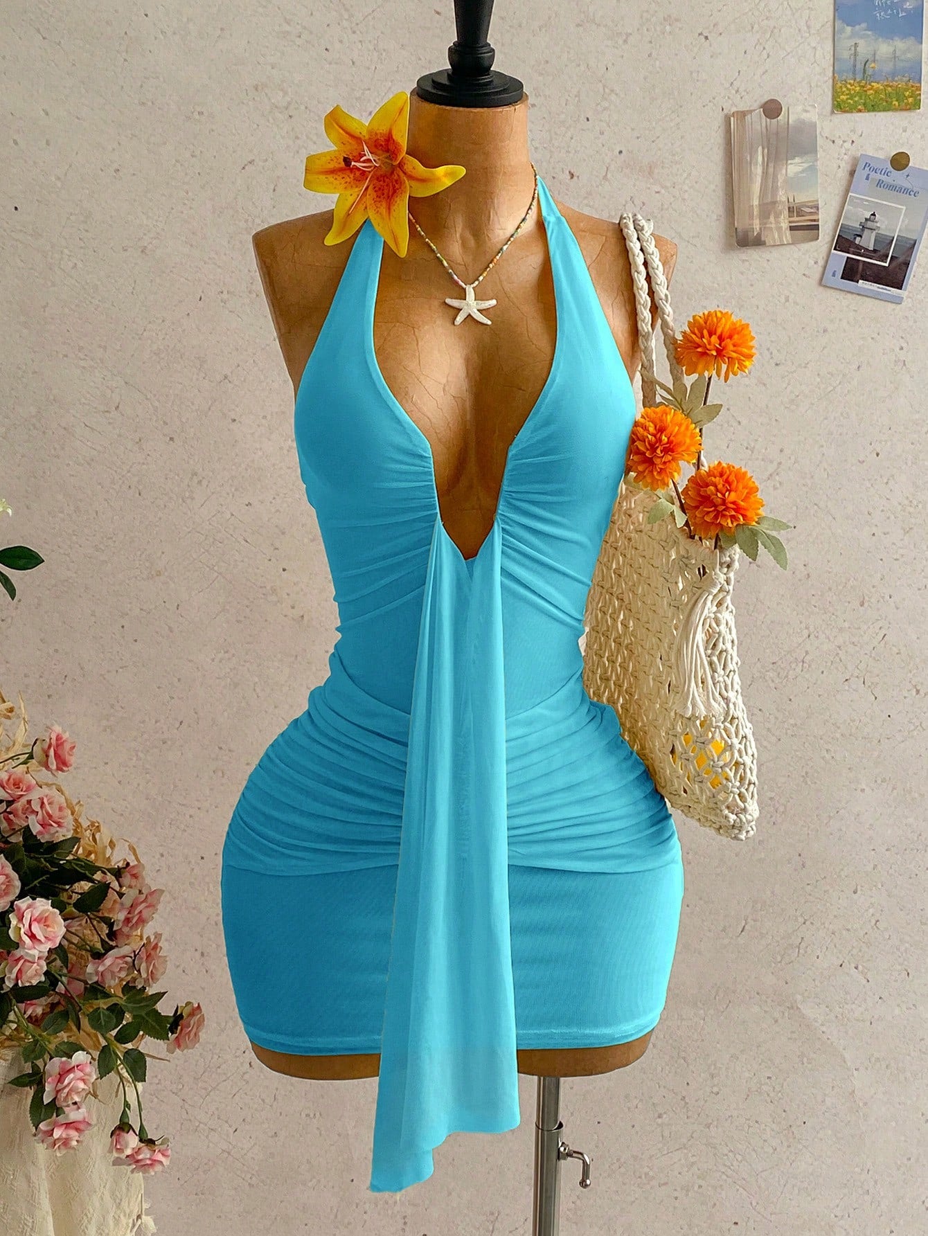 Ure Wave Women's Casual Vacation Sexy Ribbon Halter Bowknot Ruched