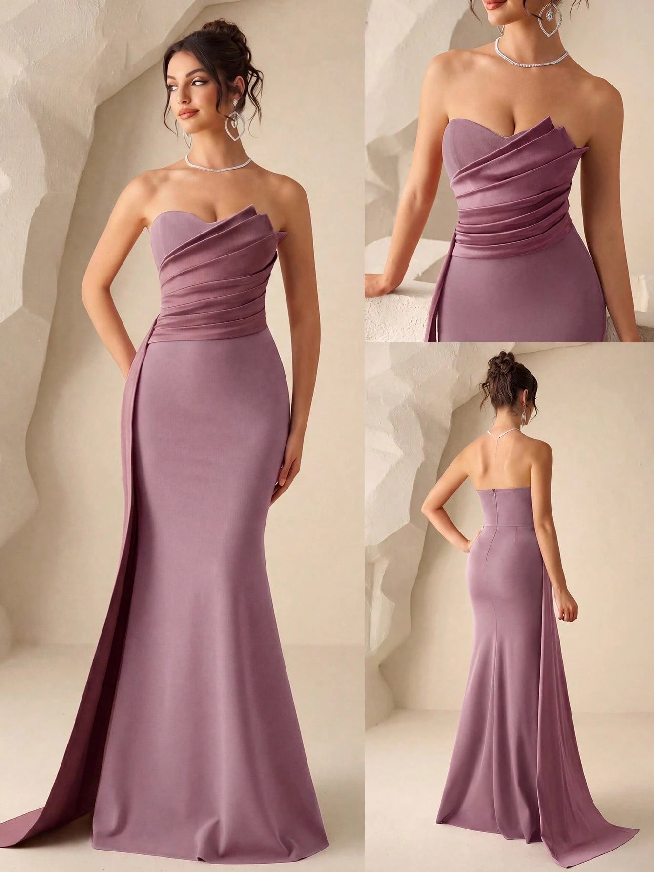 Coutiva Women's Burgundy Summer Elegant Formal Wedding Dress,Ruched