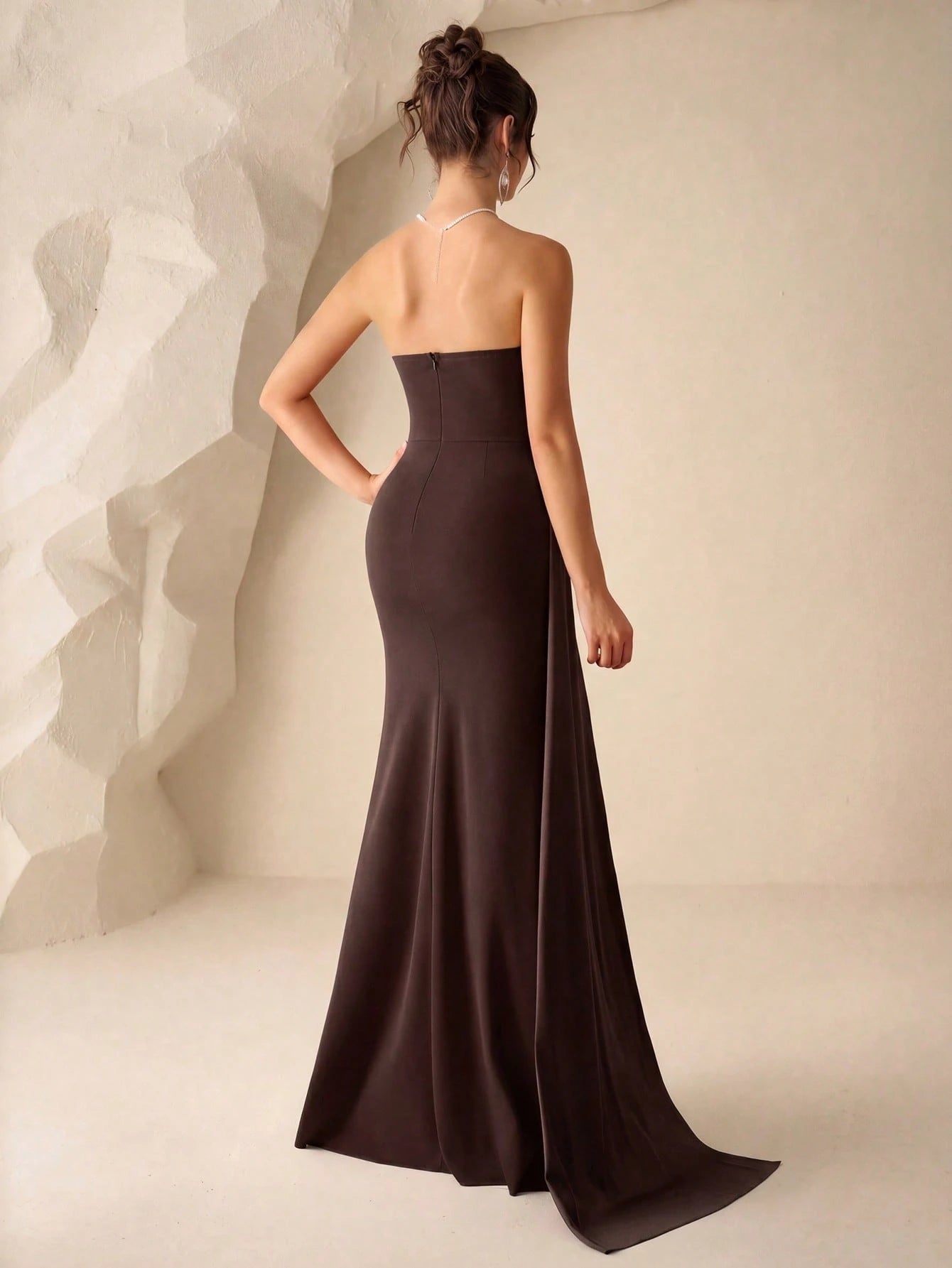 Coutiva Women's Burgundy Summer Elegant Formal Wedding Dress,Ruched Fishtail Hem Strapless Bridesmaid - image 12