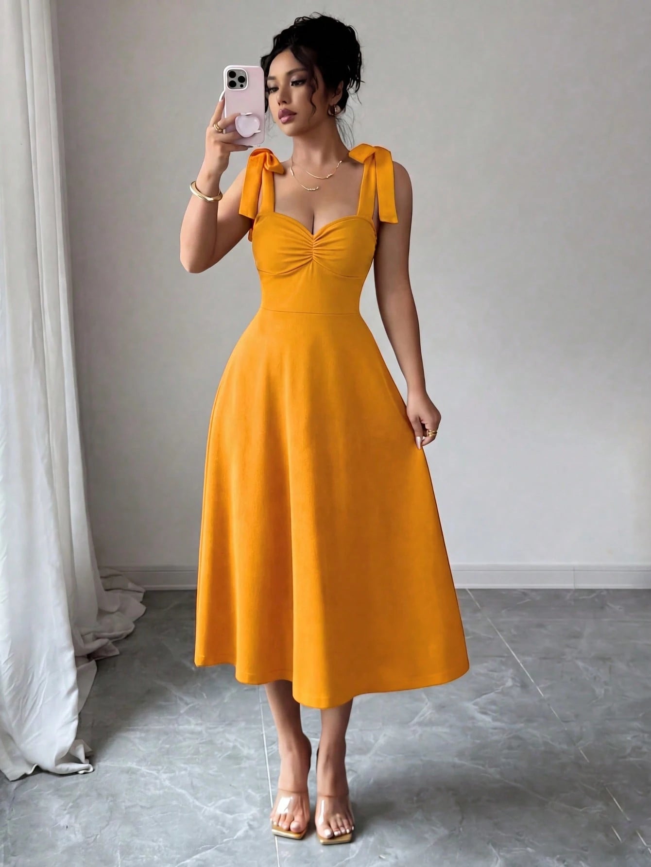 Elenzga Sleeveless Tie-Up Cinched Waist A-Line Elegant Romantic Women