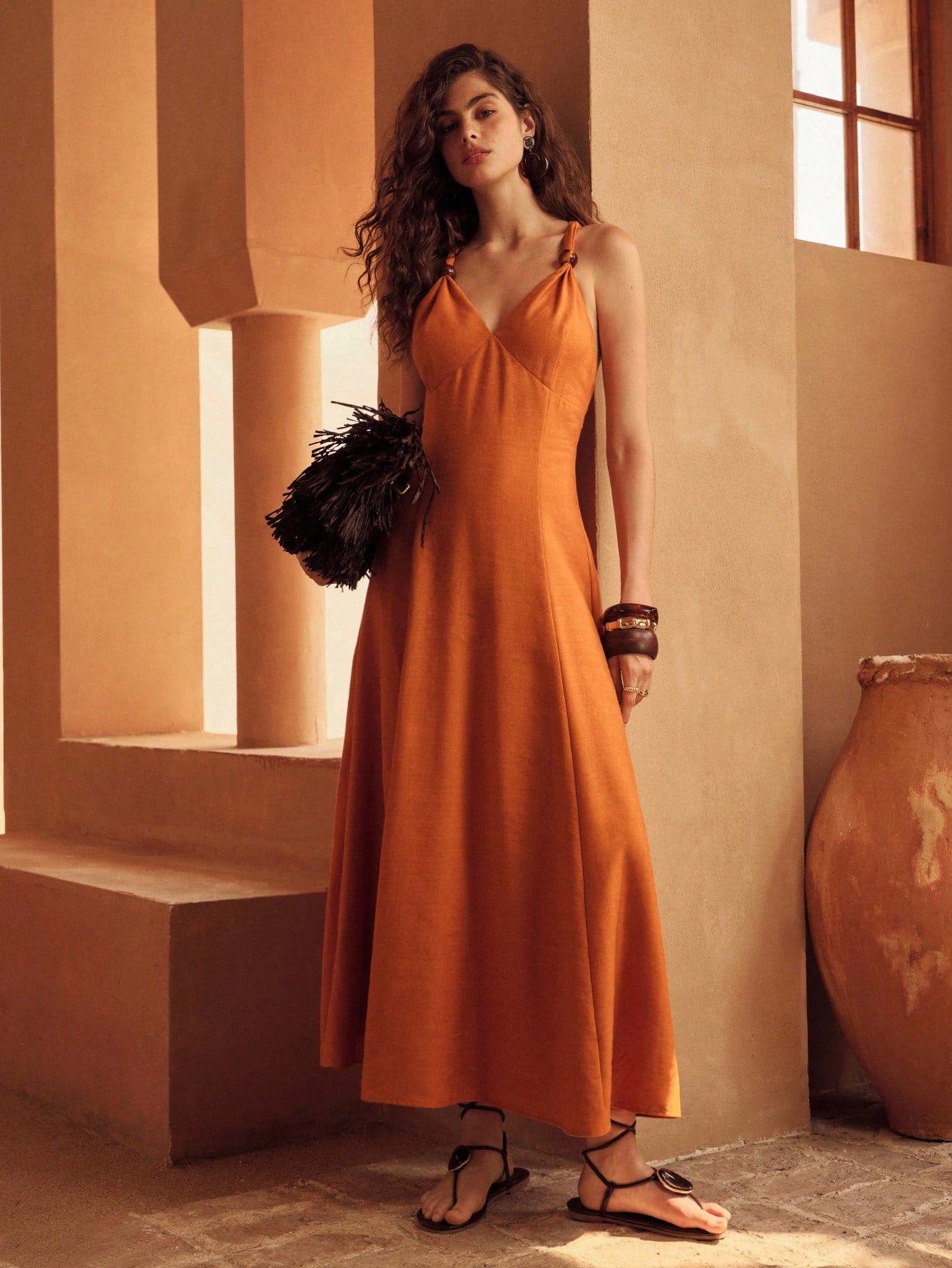 MOTF PREMIUM WOMEN'S LINEN BEADED BACKLESS VACATION DRESS