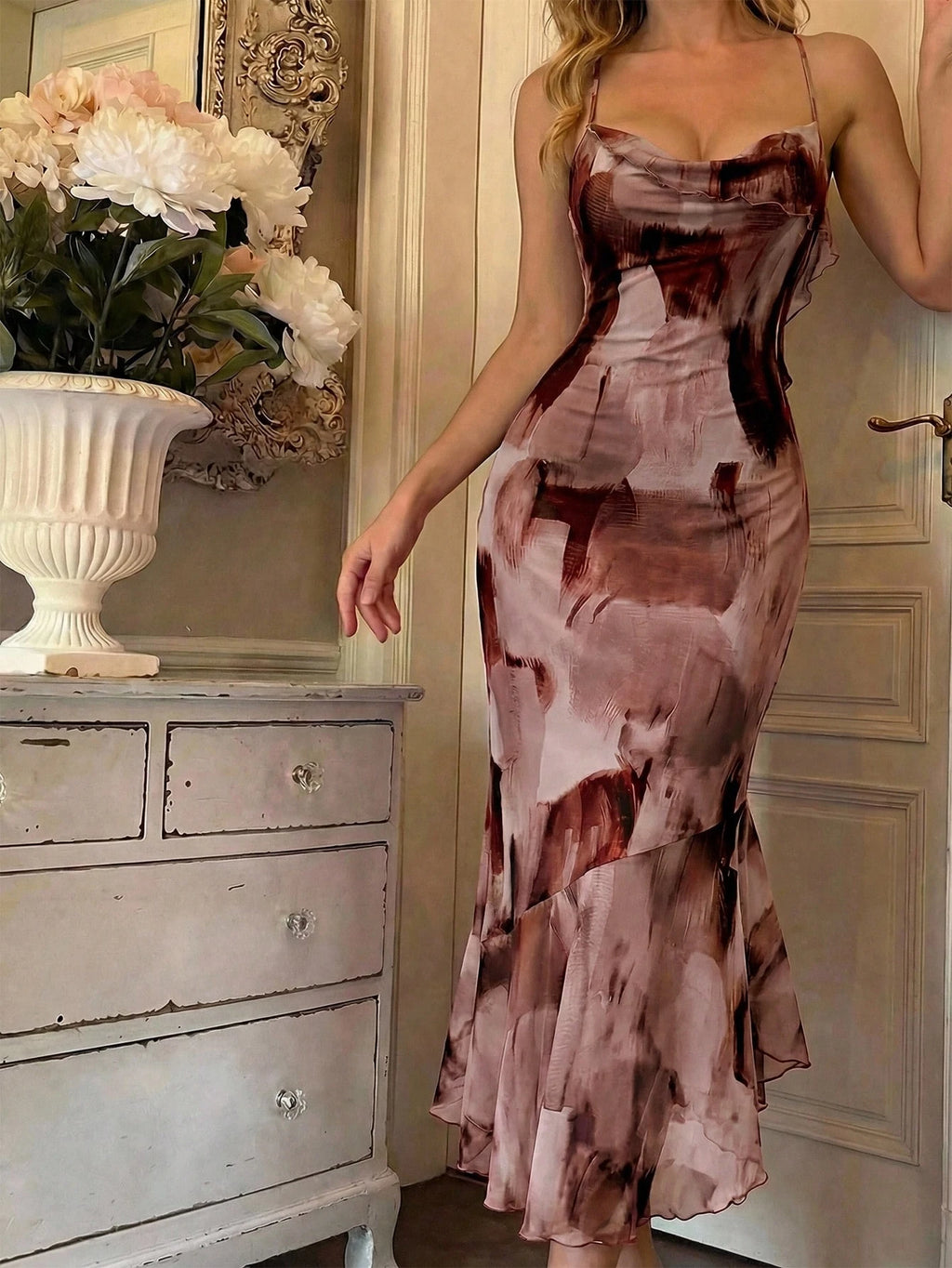 Skyraze Women's Light Pink Floral Ombre Mesh Midi Dress, Summer Tropical Garden Party Vacation Holiday - image 12
