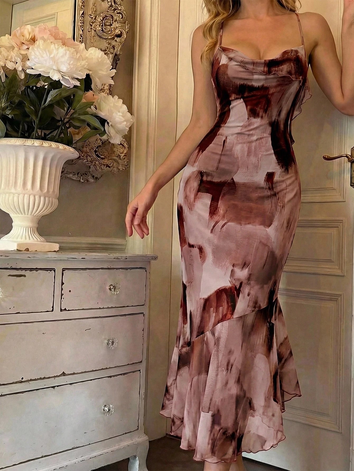 Skyraze Women's Light Pink Floral Ombre Mesh Midi Dress, Summer Tropical Garden Party Vacation Holiday - image 12