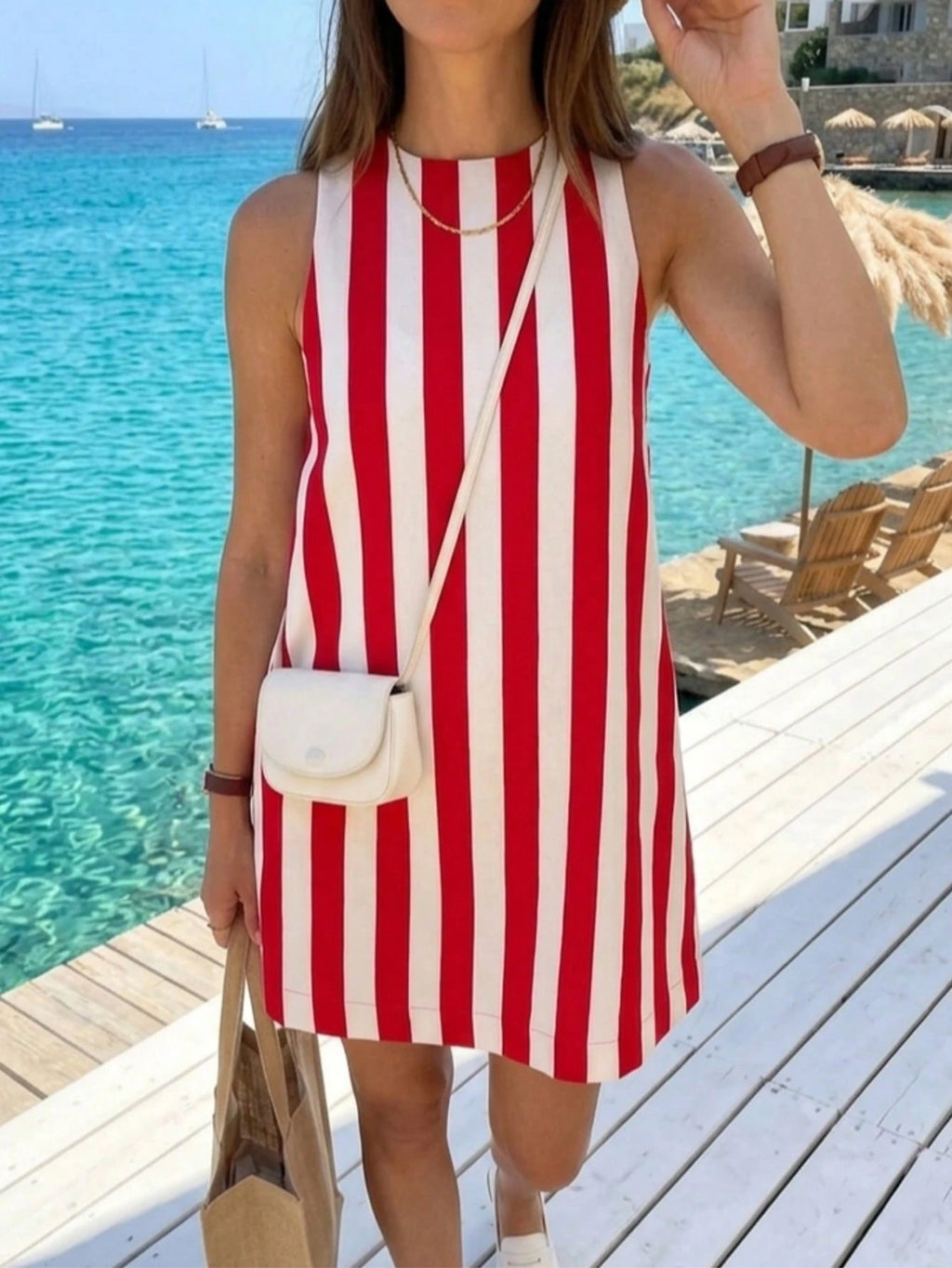 A-Line Casual Women's Short Dress, Summer Striped Minimalist Vacation