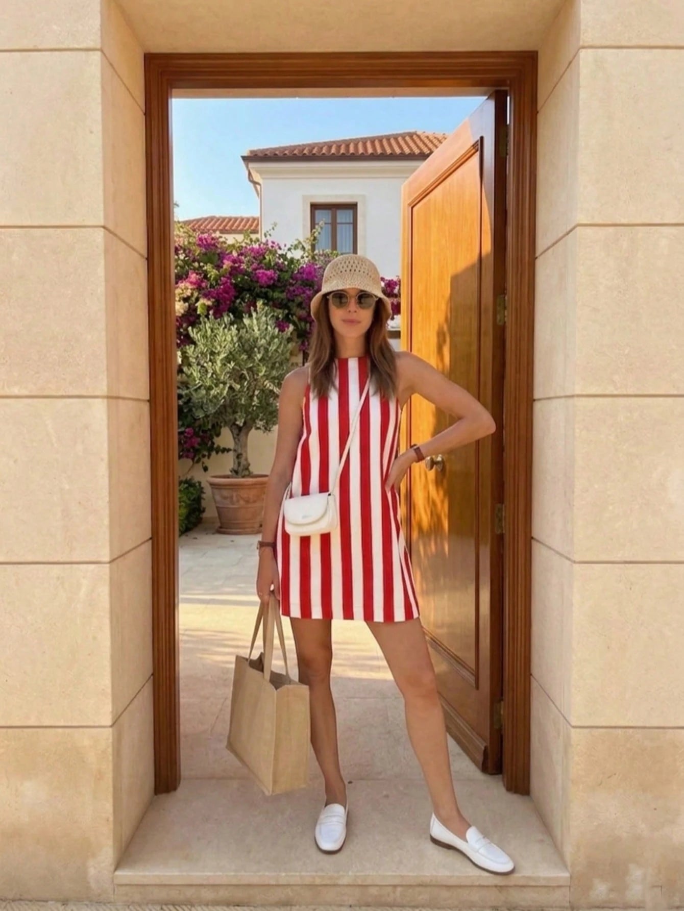 A-Line Casual Women's Short Dress, Summer Striped Minimalist Vacation