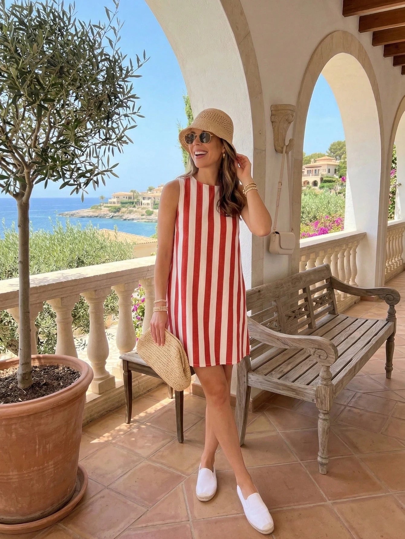A-Line Casual Women's Short Dress, Summer Striped Minimalist Vacation