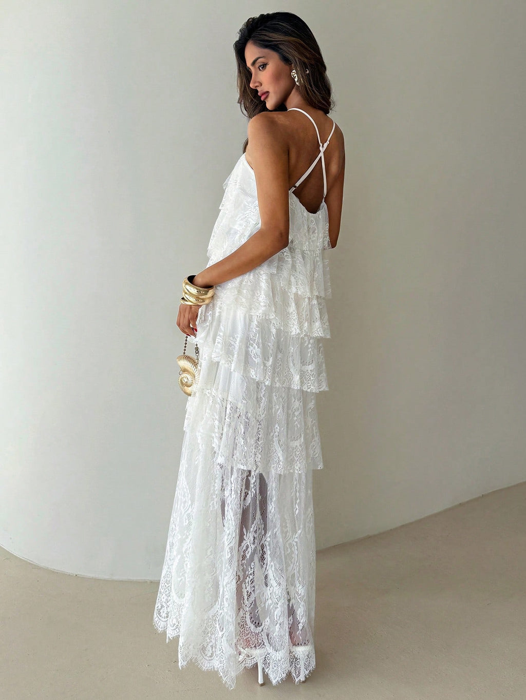 Aloruh Women's Elegant White Floral Lace Patchwork Maxi Dress,Modest